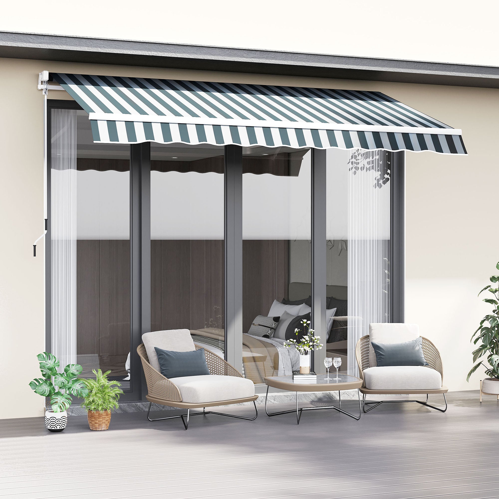 Outsunny Retractable Awning, 2.5x2 m-Dark Green/White - North Peak Garden Furniture