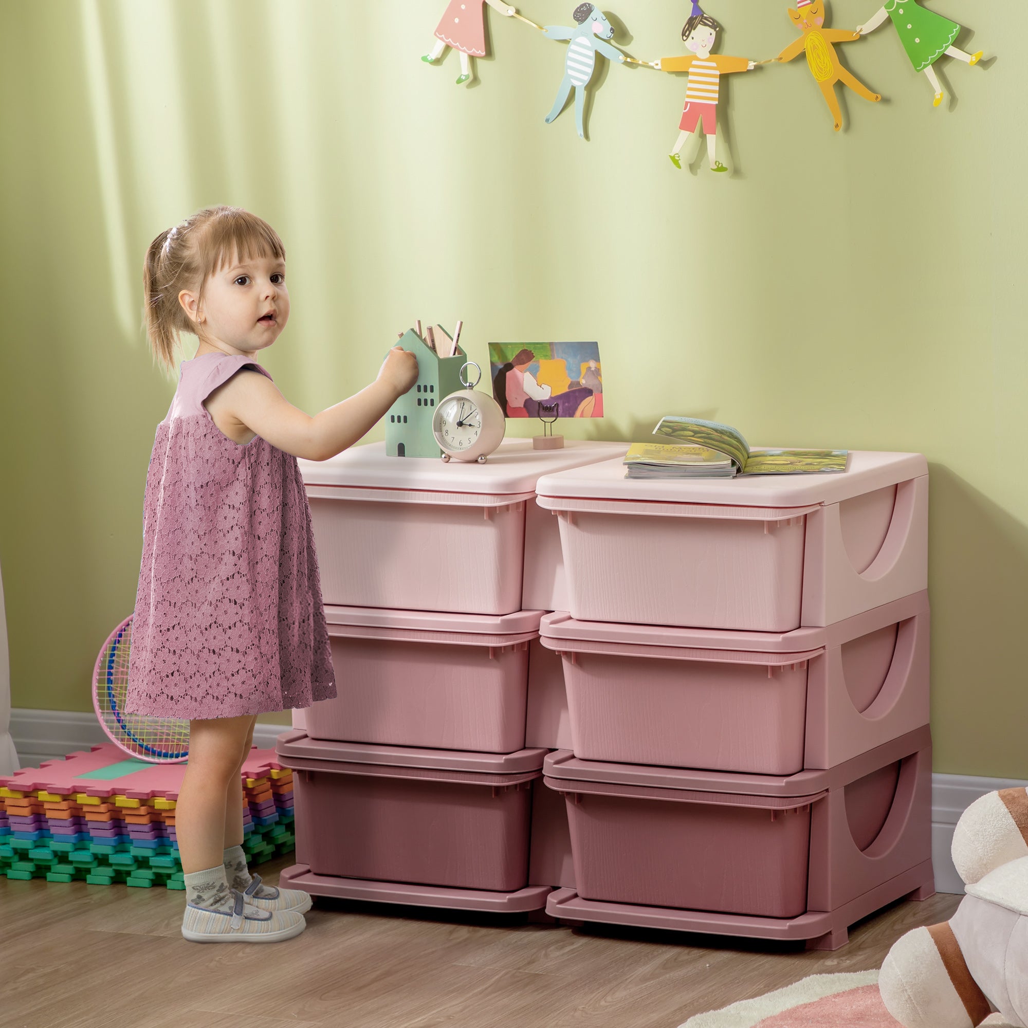 HOMCOM Kids Storage Unit, with Six Drawers - Pink - North Peak Garden Furniture