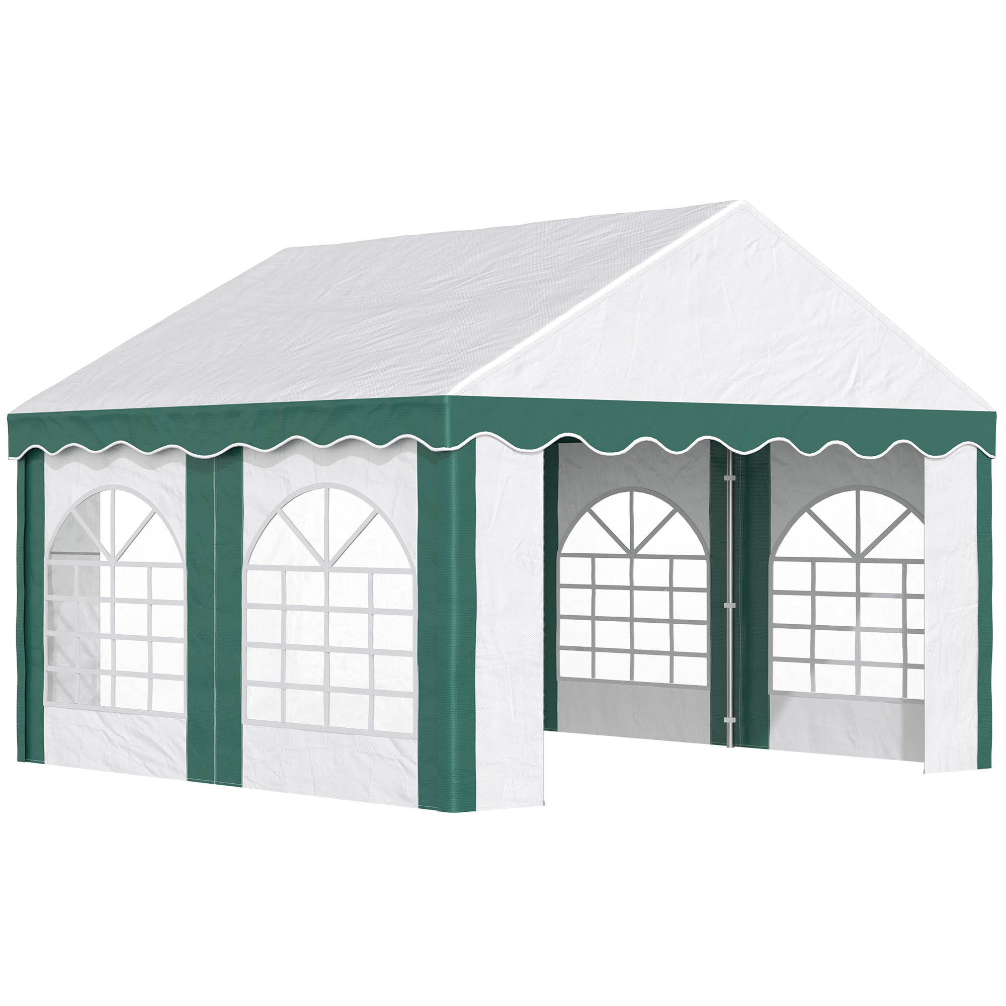 Outsunny 4 x 4m Garden Gazebo with Sides, Galvanised Marquee Party Tent with Four Windows and Double Doors, for Parties, Wedding and Events - North Peak Garden Furniture