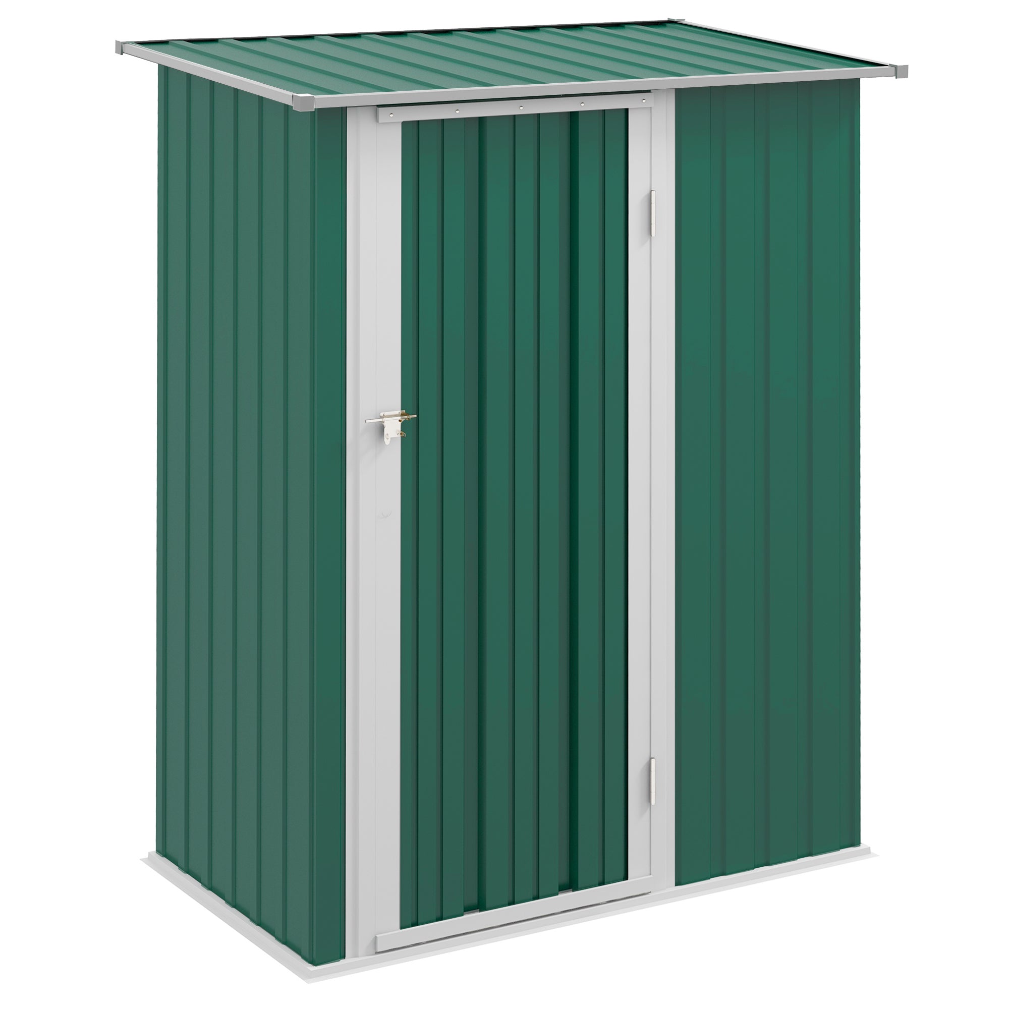 Outsunny 5ft x 3ft Garden Metal Storage Shed, Outdoor Tool Shed with Sloped Roof, Lockable Door for Tools, Equipment, Green - North Peak Garden Furniture