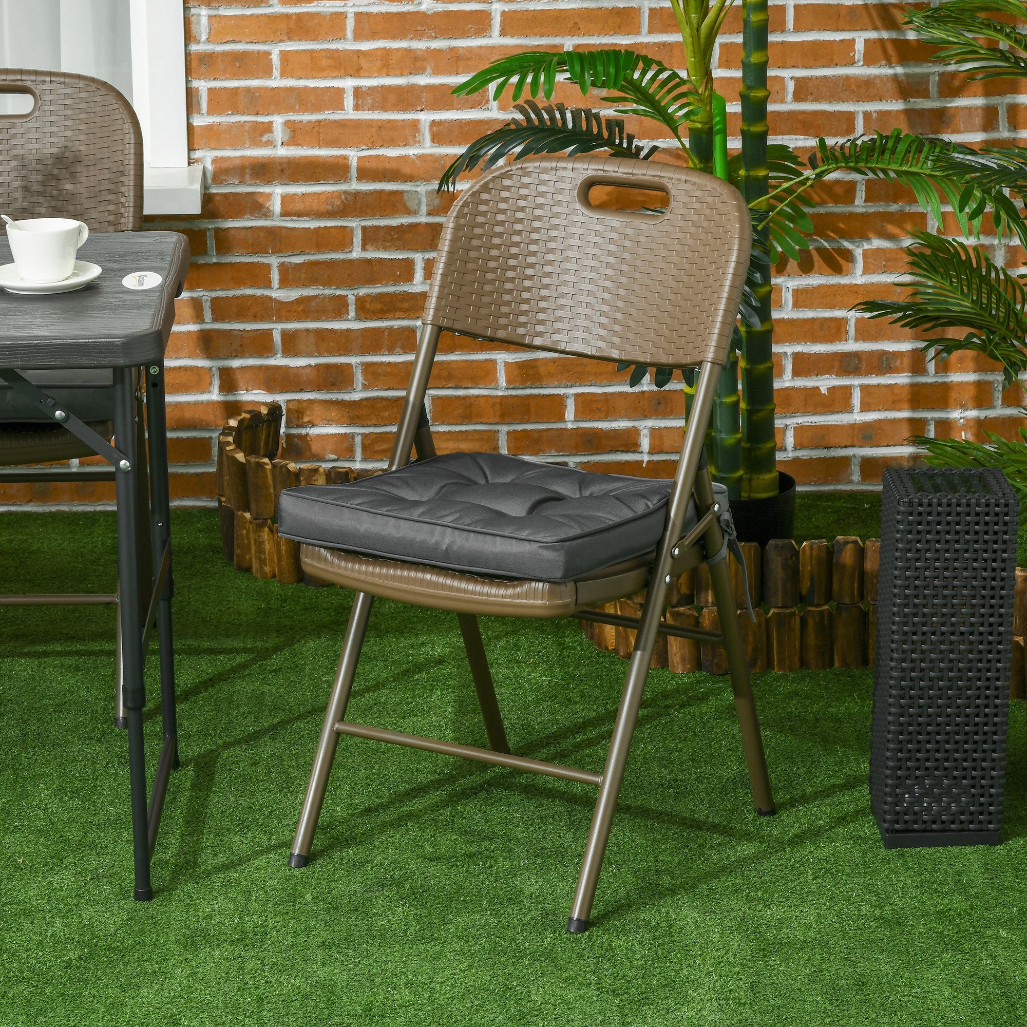 Outsunny Set of 4 Garden Seat Cushion with Ties, 42 x 42cm Replacement Dining Chair Seat Pad, Grey - North Peak Garden Furniture