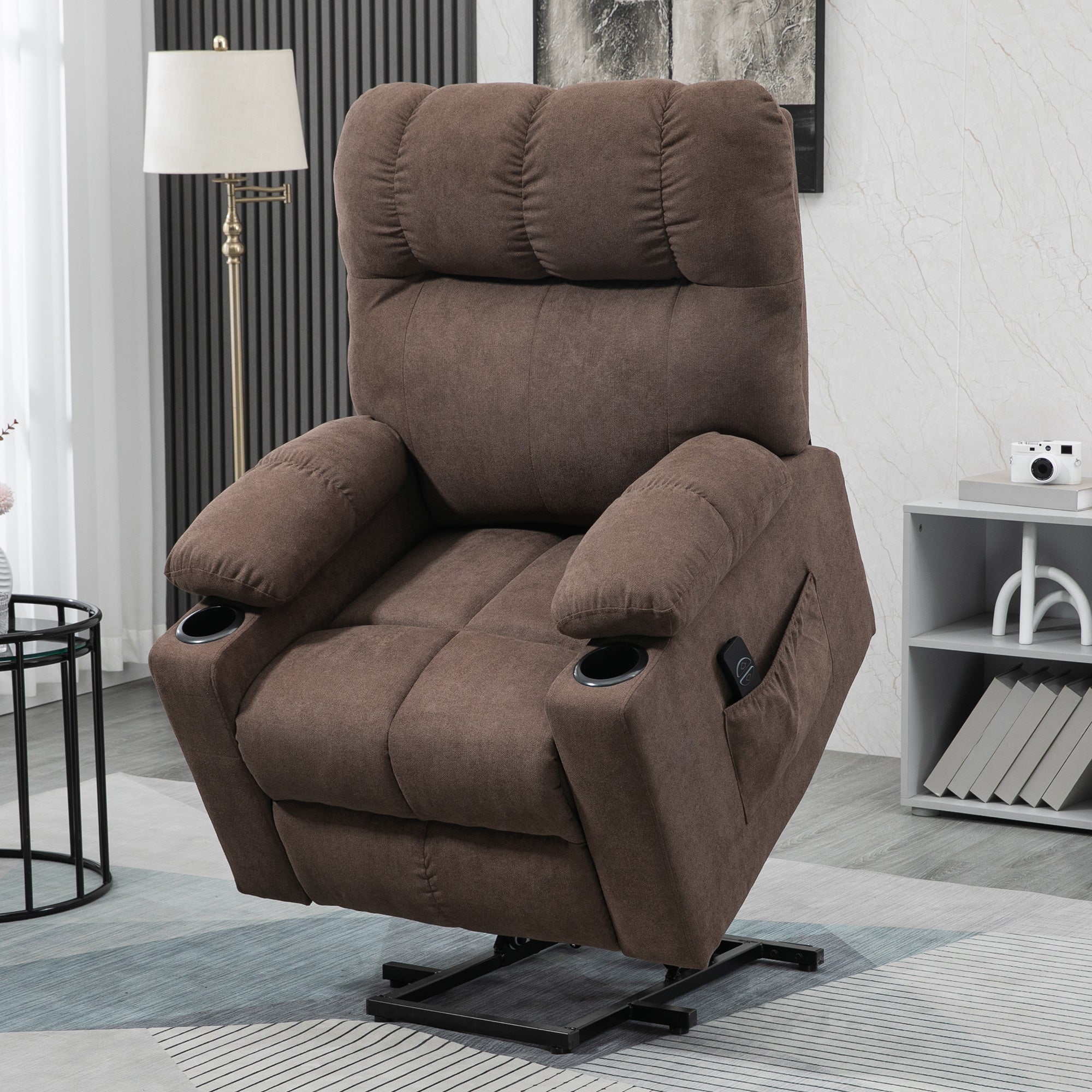 HOMCOM Electric Riser and Recliner Chair for Elderly, Power Lift Recliner Chair with Remote Control, Dark Brown - North Peak Garden Furniture