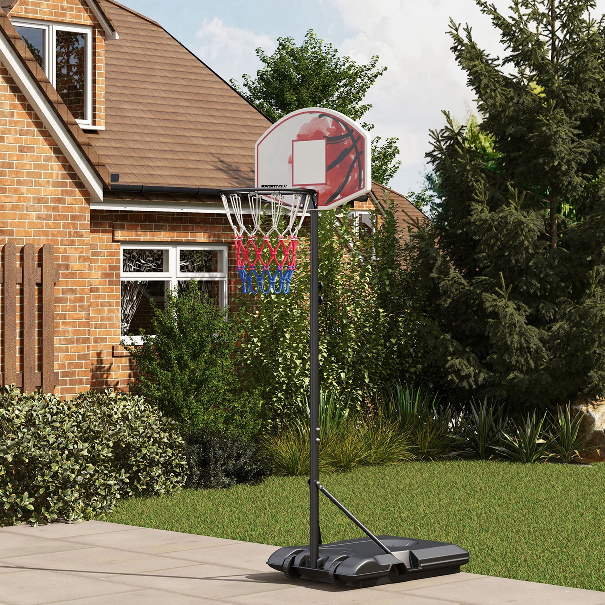 SPORTNOW Adjustable Basketball Stand Net System, with Wheels, Enlarged Base, PE, Backboard, 179-209cm - North Peak Garden Furniture