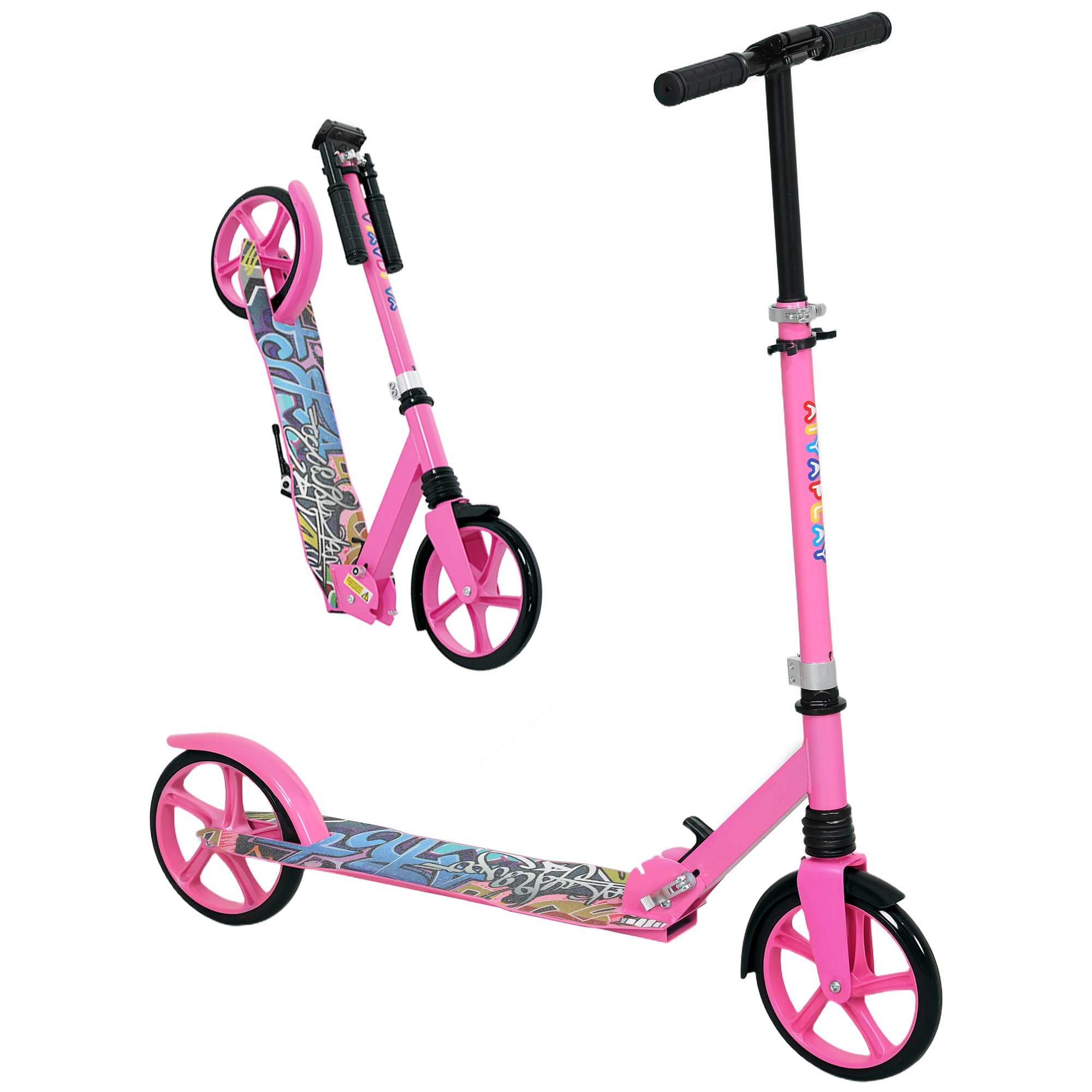 AIYAPLAY Foldable Kids Scooter with Adjustable Handlebar, 200mm Big Wheel, Rear Fender Brake, Gift for Ages 6-12 Years, Pink - North Peak Garden Furniture