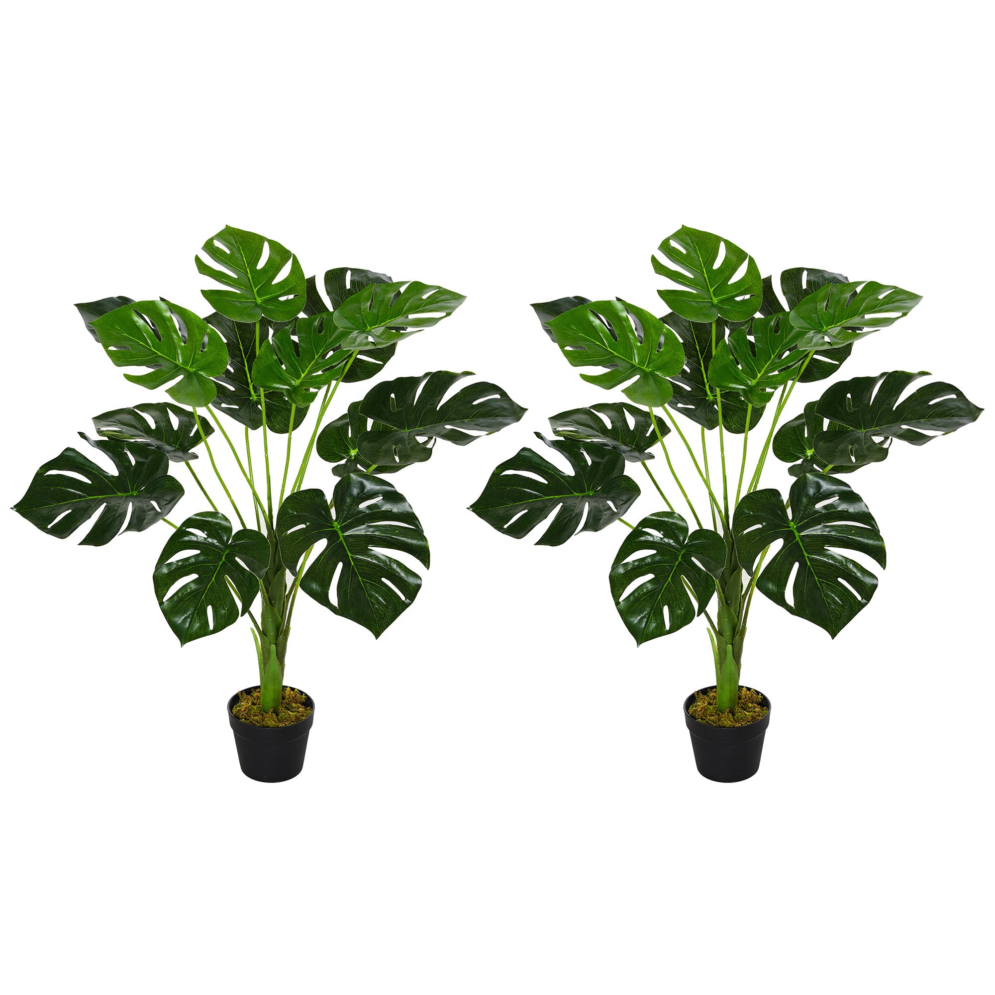 HOMCOM 2 Pack Decorative Artificial Monstera Plants in Pot Fake Plants for Home Indoor Outdoor Decor, 85cm, Green - North Peak Garden Furniture