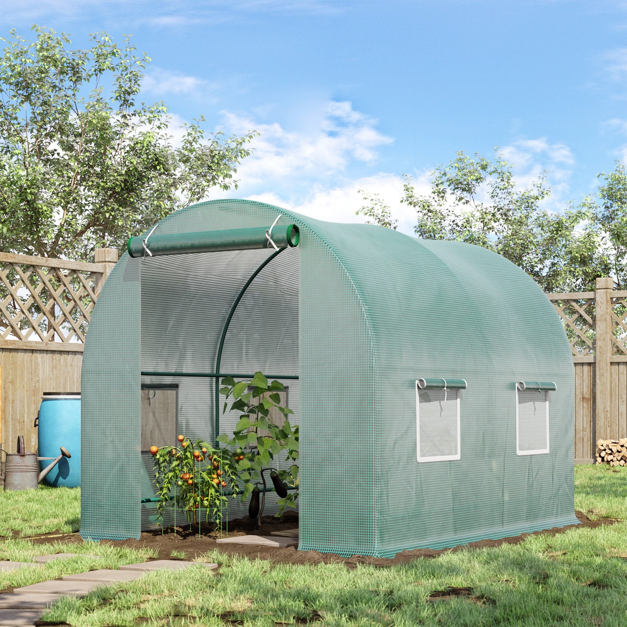 Outsunny Reinforced Walk in Polytunnel Greenhouse with Roll Up Door, Galvanised Steel Frame and Zipped Door Windows, 2.5 x 2 m - North Peak Garden Furniture