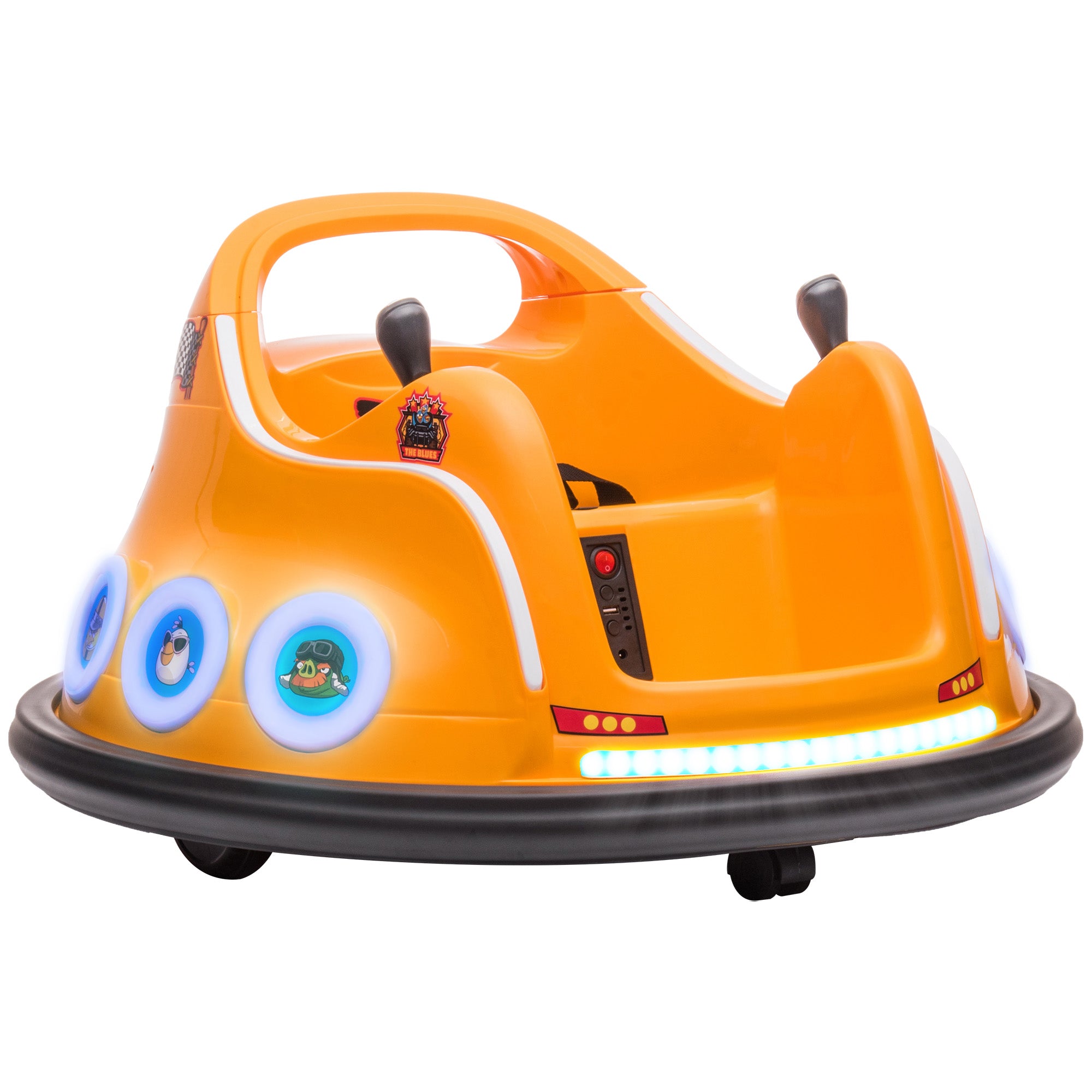 AIYAPLAY Angry Bird Licensed Waltzer Car, 12V Kids Bumper Car w/ Joysticks, Remote, Music LED Lights - Orange - North Peak Garden Furniture