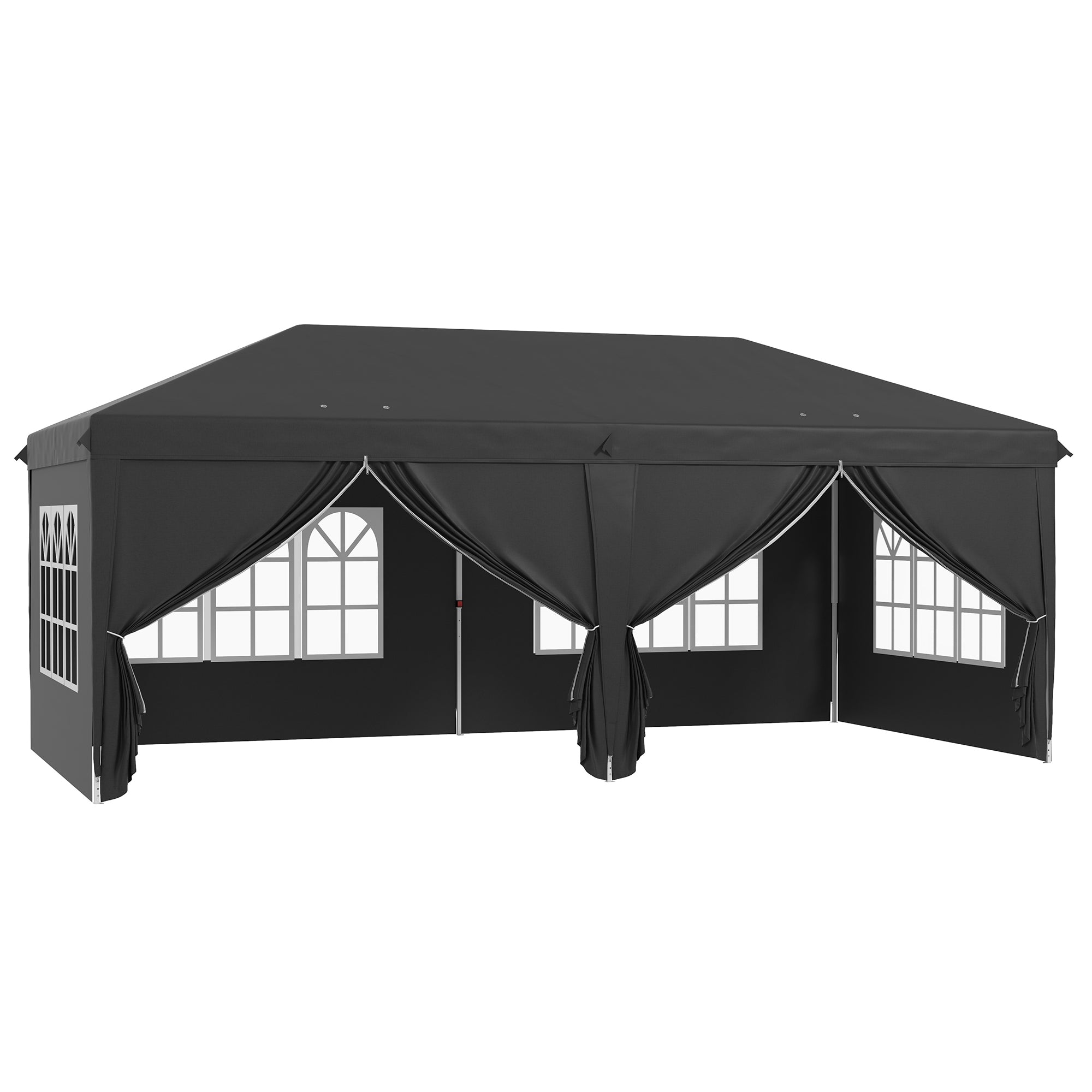 Outsunny 3 x 6 m Pop Up Gazebo with Sides and Windows, Height Adjustable Party Tent with Storage Bag for Garden, Camping, Event, Black - North Peak Garden Furniture