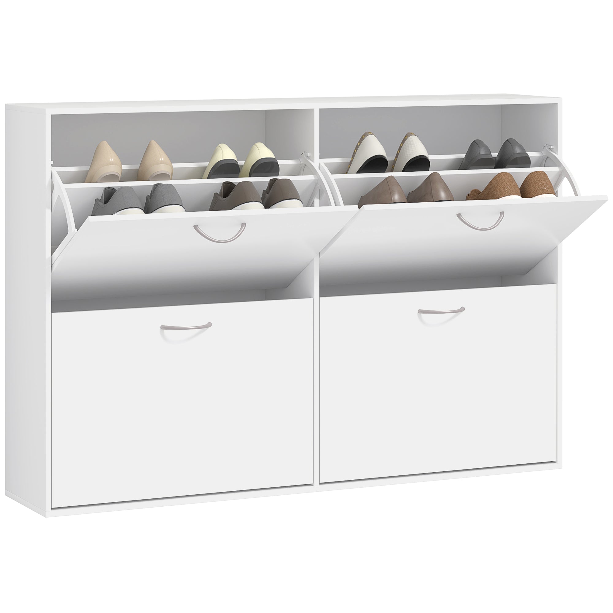 HOMCOM Wooden Modern Design 4 Drawer Shoes Cabinet Pull Down Shelf Storage Organiser - White - North Peak Garden Furniture