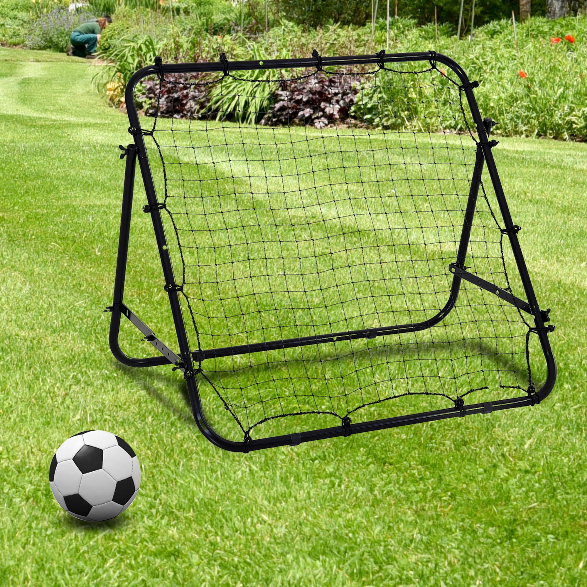 HOMCOM Adjustable Rebounder Net Kickback Target Goal for Teens Adults Training, Black - North Peak Garden Furniture