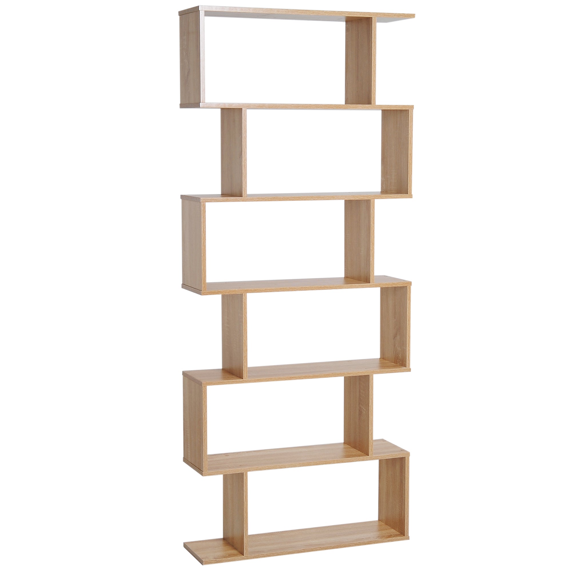 HOMCOM Wooden Wood S Shape Storage Display 6 Shelves Room Divider Unit Chest Bookshelf Bookcase Cupboard Cabinet Home Office Furniture (Oak) - North Peak Garden Furniture