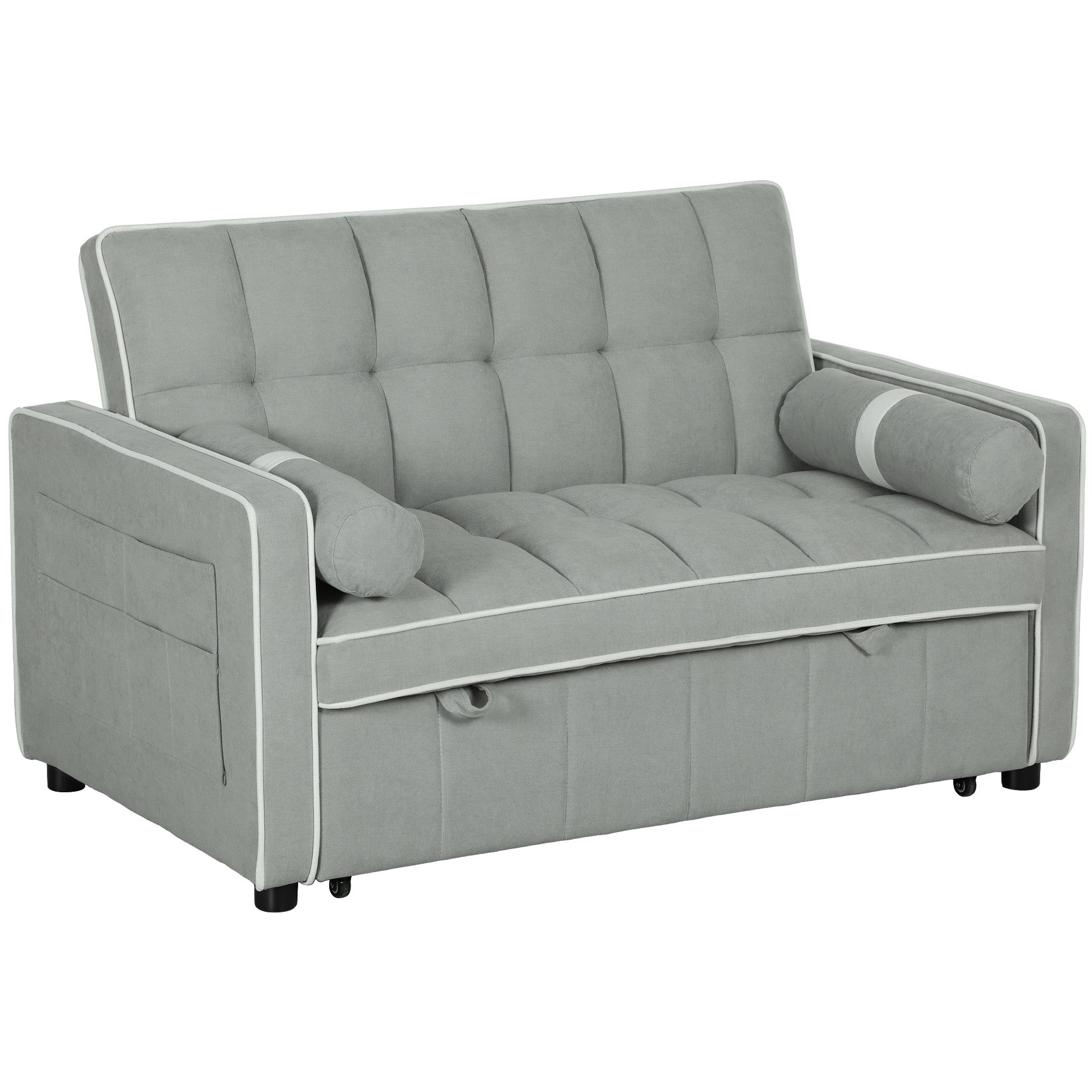 HOMCOM Two-Seater Linen-Look Sofa Bed - Light Grey - North Peak Garden Furniture
