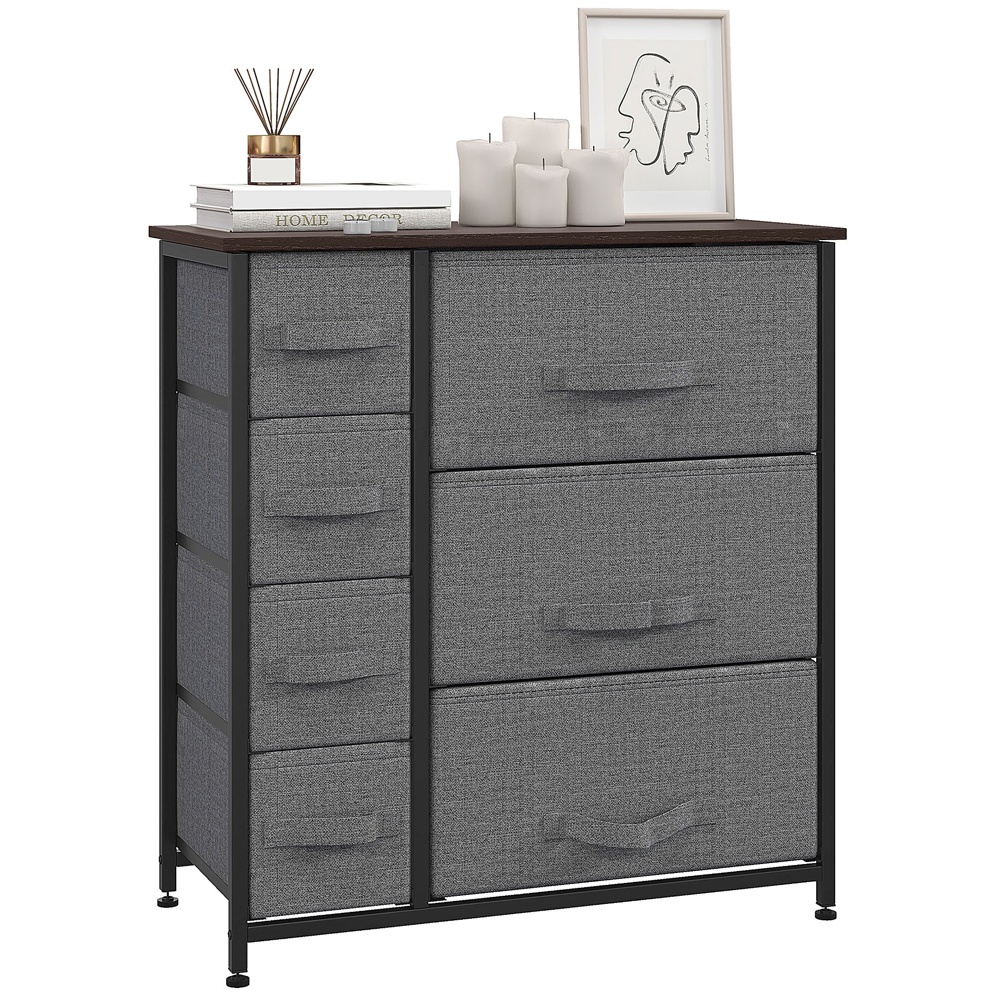 HOMCOM Chest of Drawers with 7 Drawers, Fabric Drawers with Large Storage Space, Drawers Dresser with Metal Frame, Adjustable Feet for Bedroom Living Room, Dark Grey - North Peak Garden Furniture