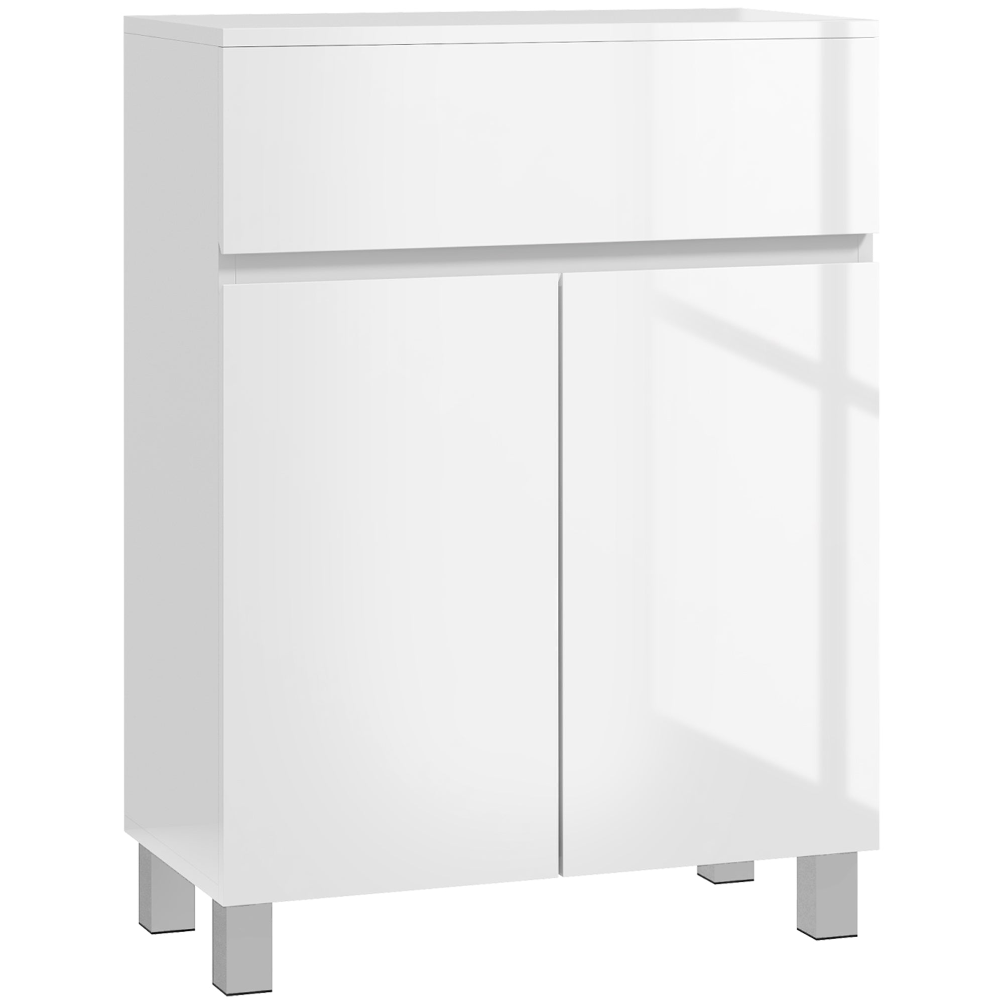 kleankin Freestanding Bathroom Cabinet, High Gloss Storage Cabinet with Doors and Adjustable Shelf, 60 x 30 x 80 cm, White - North Peak Garden Furniture