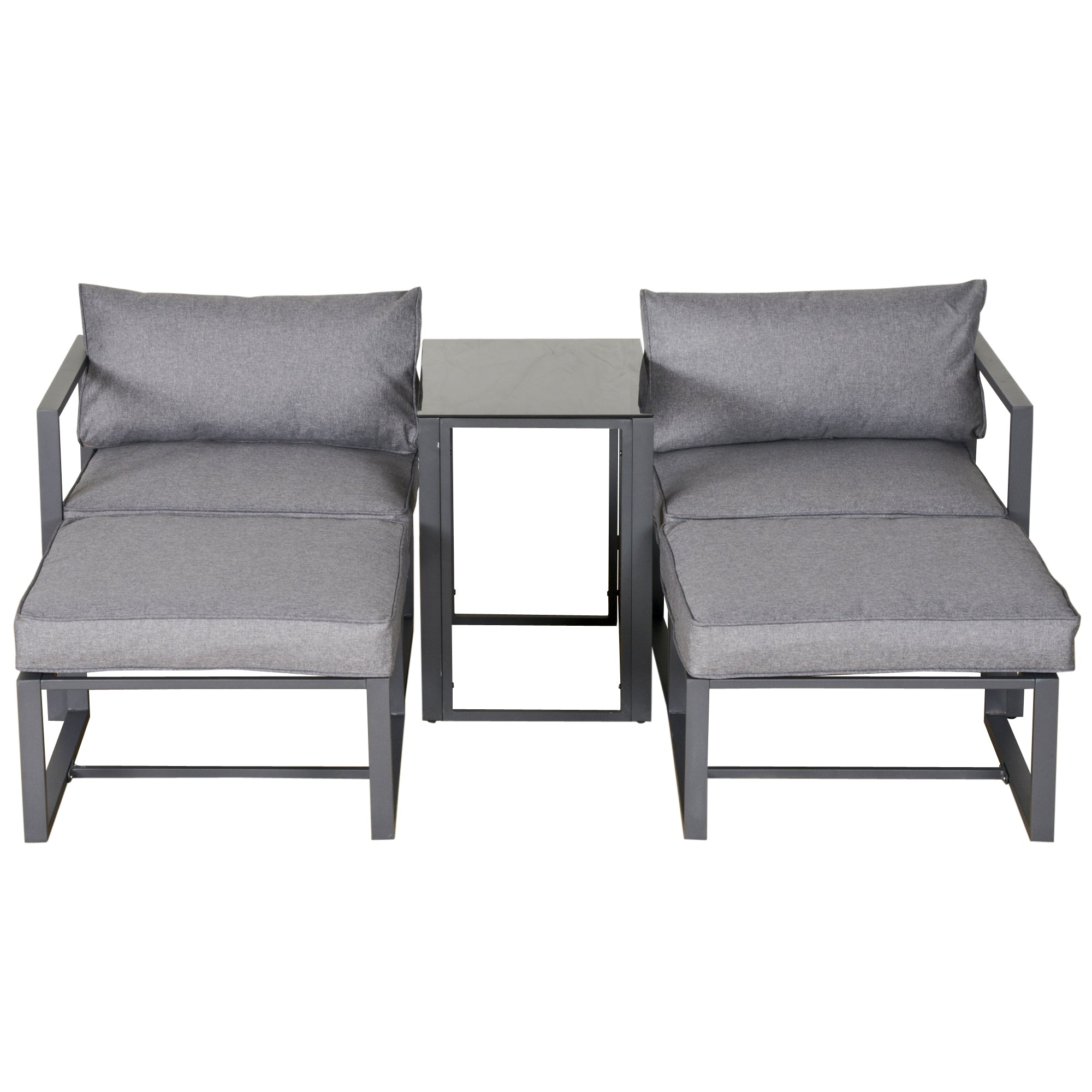 Outsunny 5 Piece Garden Aluminium Conversation Sofa Set Patio Furniture Set Outdoor 2 Sofas 2 Footstools End Table with Cushions - North Peak Garden Furniture