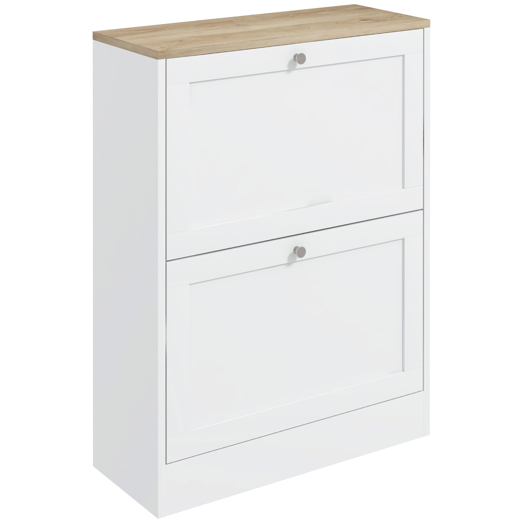 HOMCOM Narrow Shoe Cabinet with 2 Flip Drawers and Adjustable Shelves - White - North Peak Garden Furniture