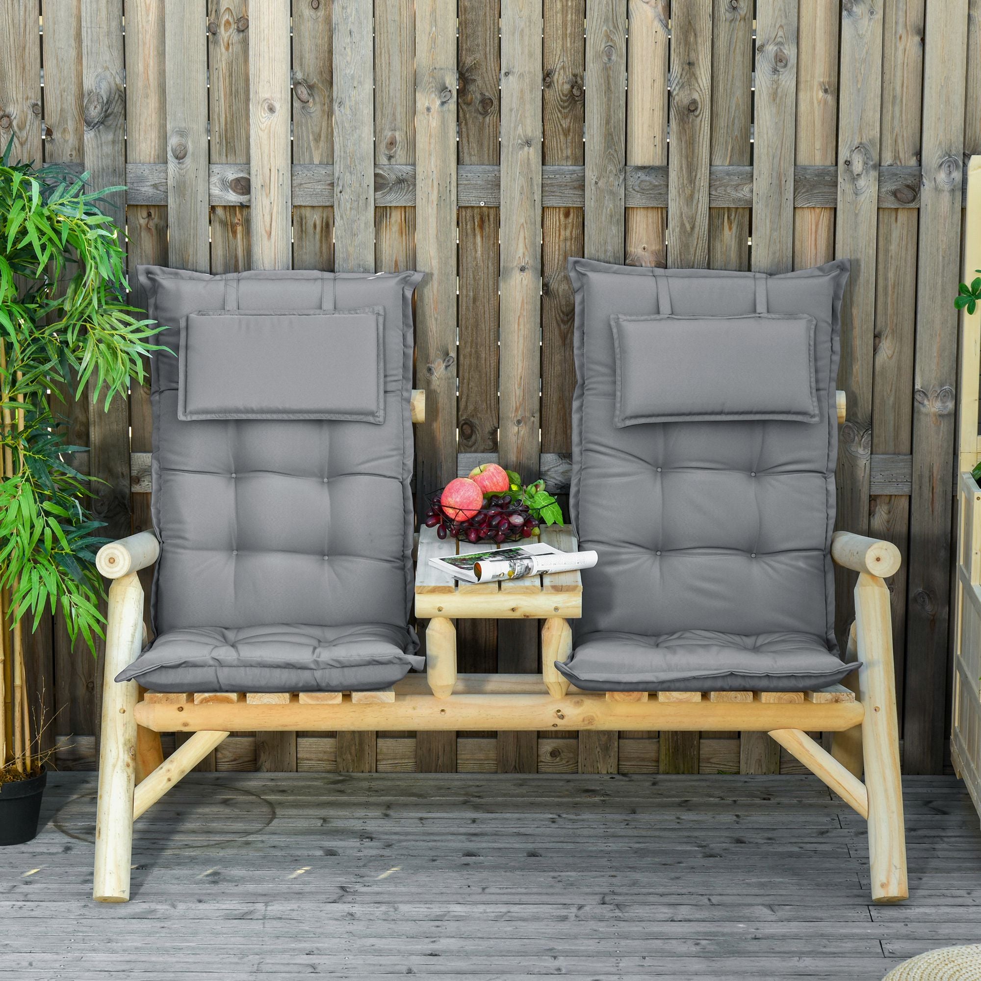 Outsunny Set of 2 Outdoor Chair Cushions, High Back Padded Patio Chair with Pillow for Indoor and Outdoor Use, Dark Grey - North Peak Garden Furniture