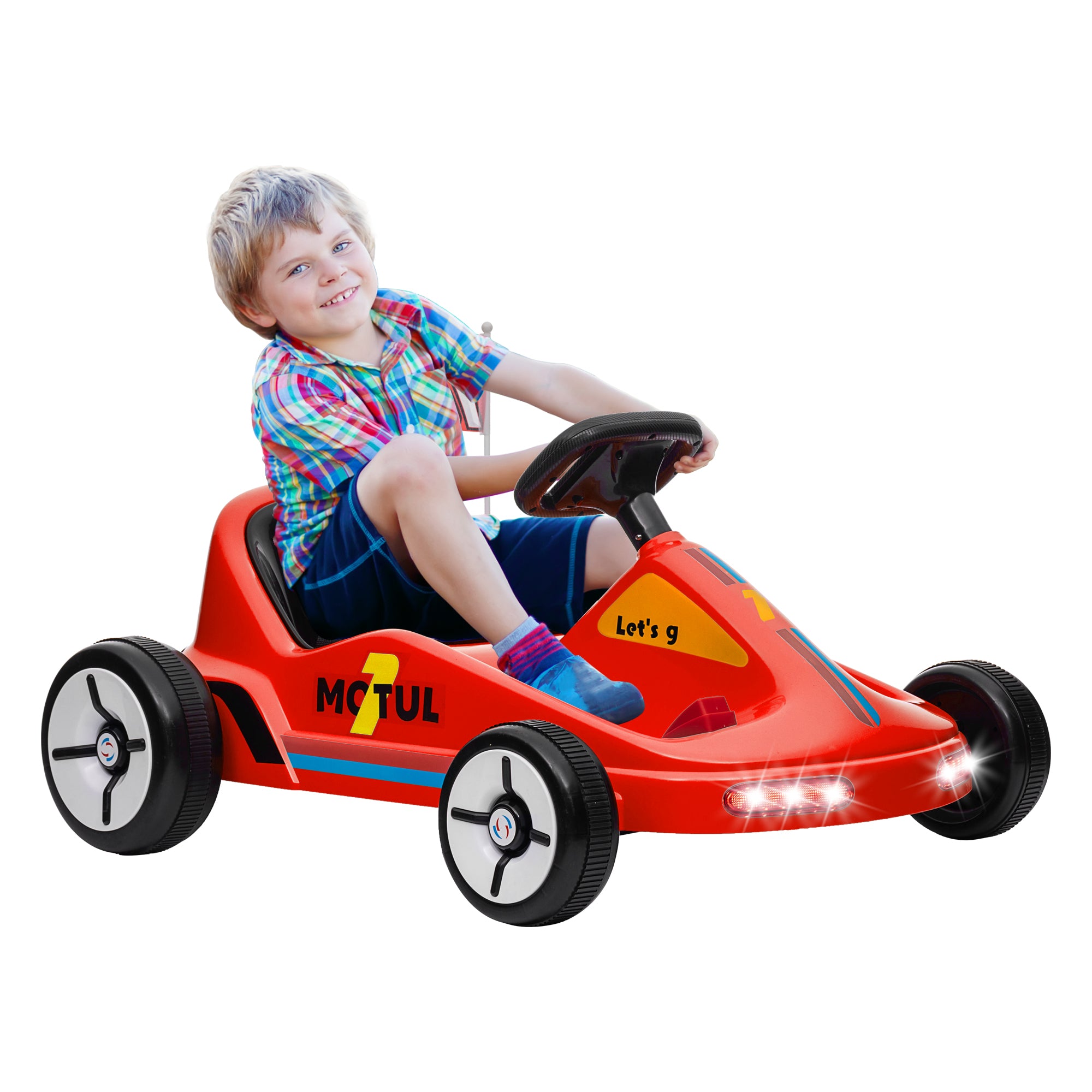 AIYAPLAY 6V Electric Go Kart for Kids with Music, Light, Horn, for 3-5 Years, Red - North Peak Garden Furniture