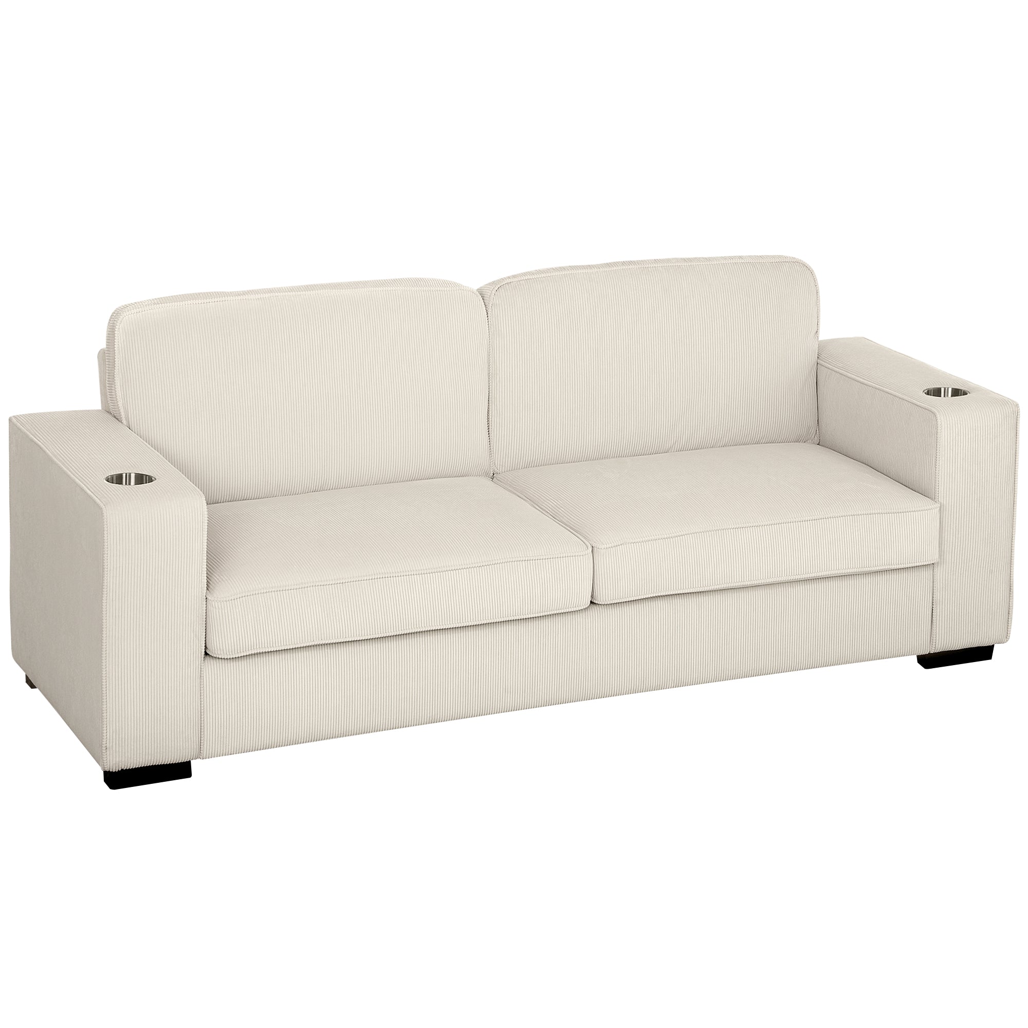 HOMCOM Three-Seater Corduroy Sofa - Cream White - North Peak Garden Furniture