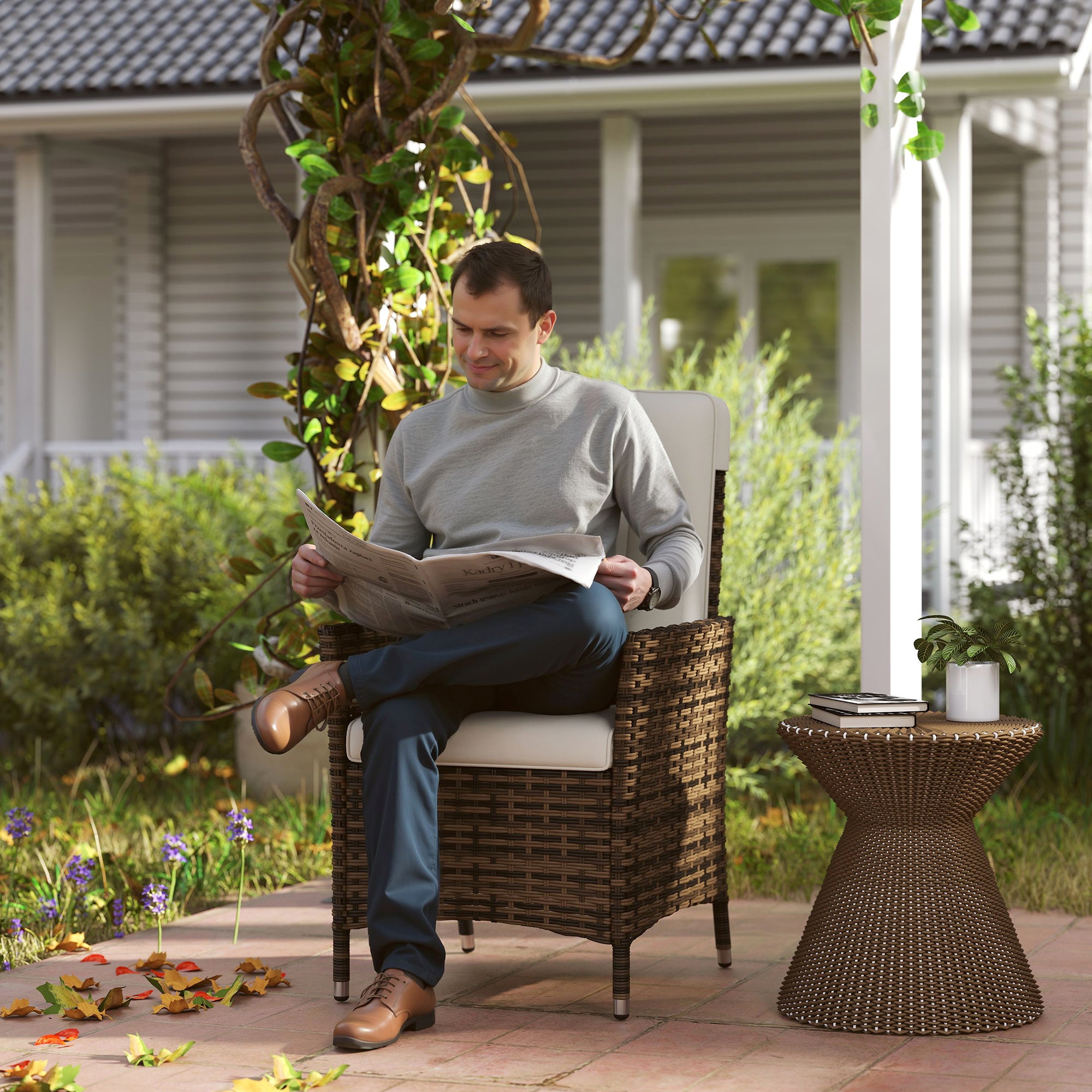 Outsunny 105°-150° Reclining Rattan Chair - Cream - North Peak Garden Furniture