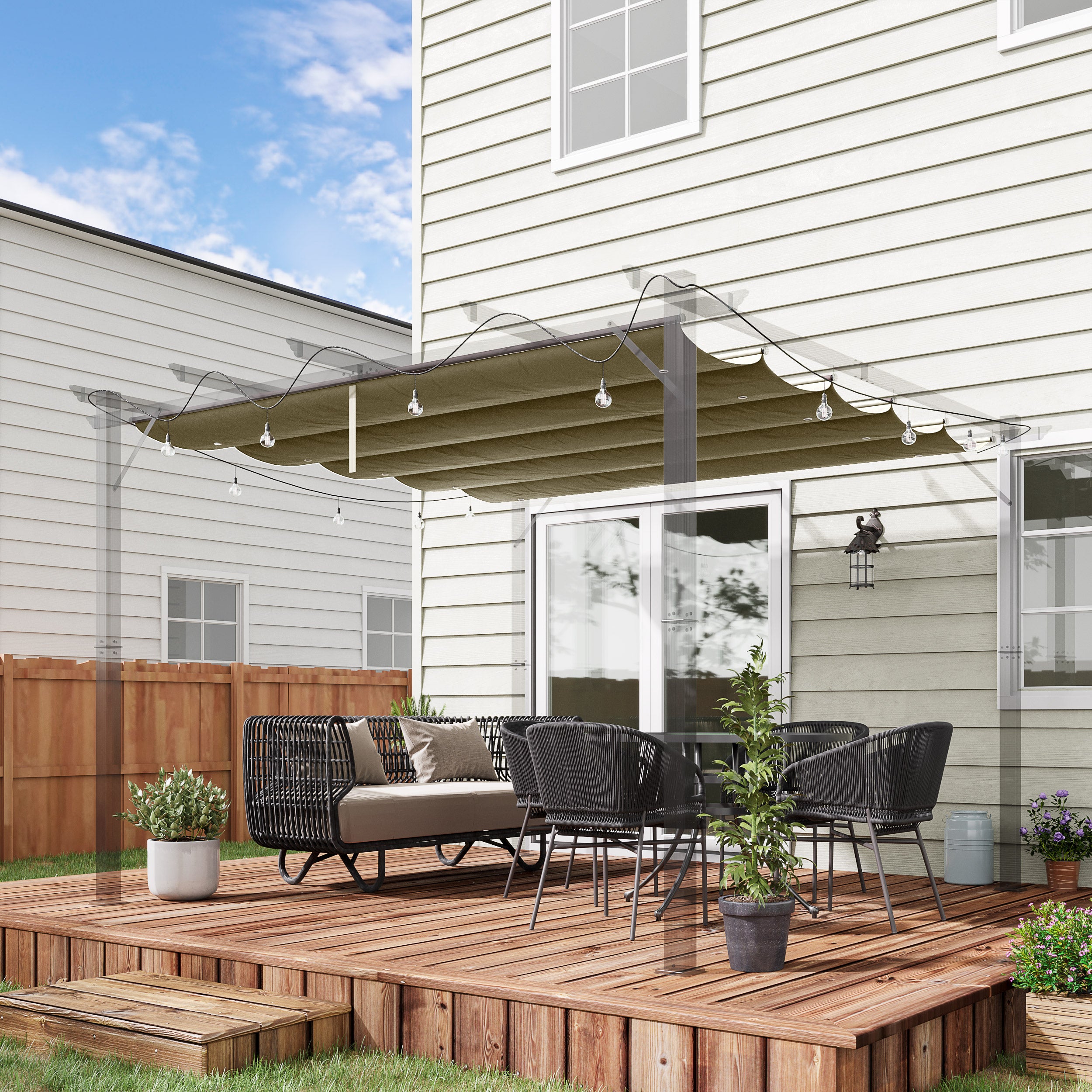Outsunny Retractable Pergola Shade Cover, Replacement Canopy Fabric for 3 x 3 (m) Pergola, Gazebo Retractable Roof, Tan - North Peak Garden Furniture