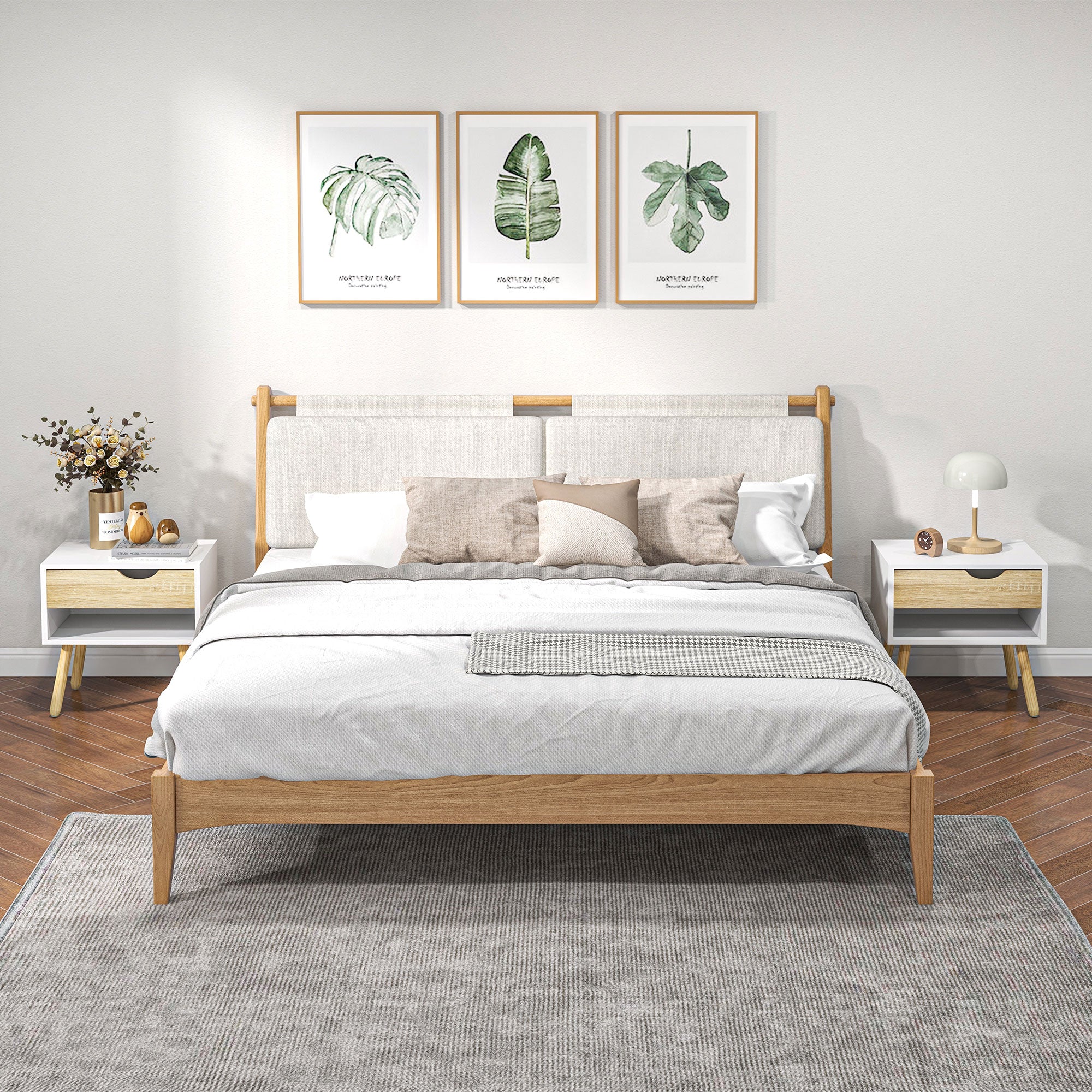 HOMCOM Bedside Table with Drawer and Shelf, Modern Nightstand, End Table for Bedroom, Living Room, Set of 2 - North Peak Garden Furniture