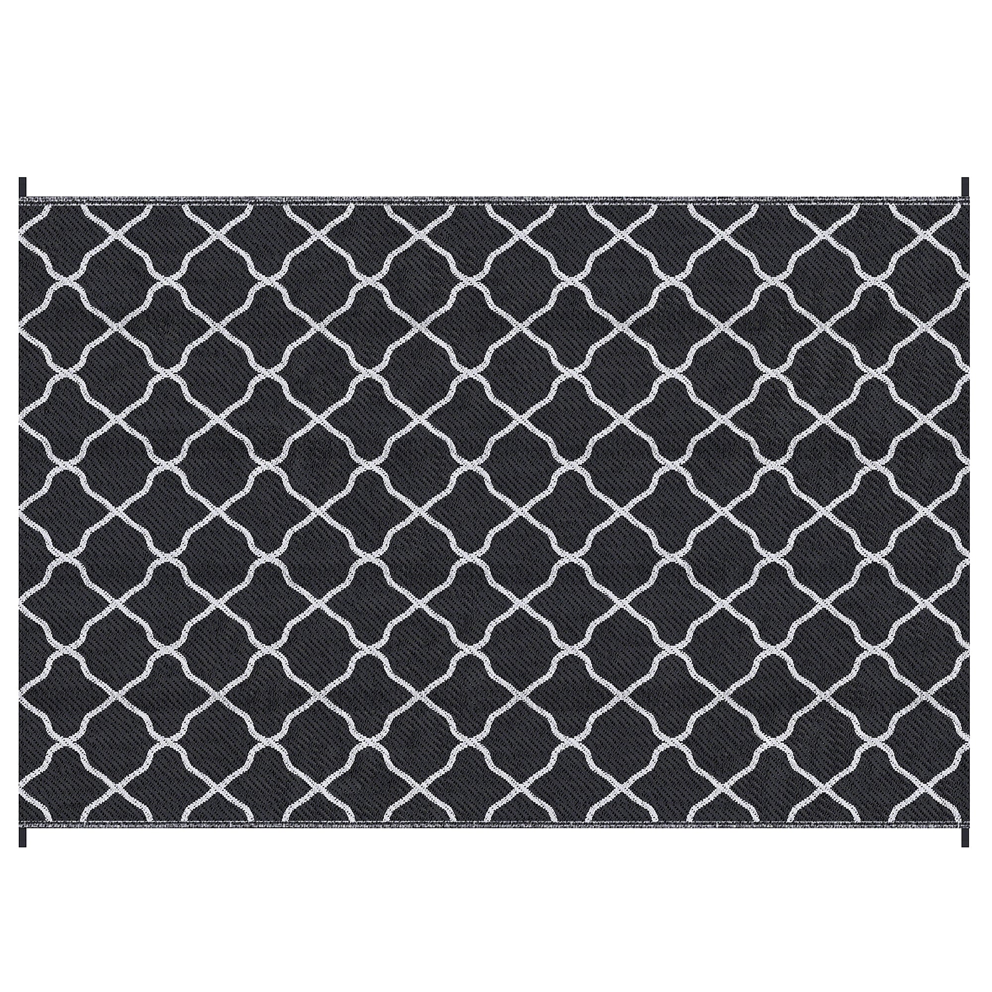Outsunny Reversible Outdoor Rug, Plastic Straw Mat w/ Carry Bag Ground Stakes for Garden RV Picnic Beach Camping 182x274cm Black - North Peak Garden Furniture