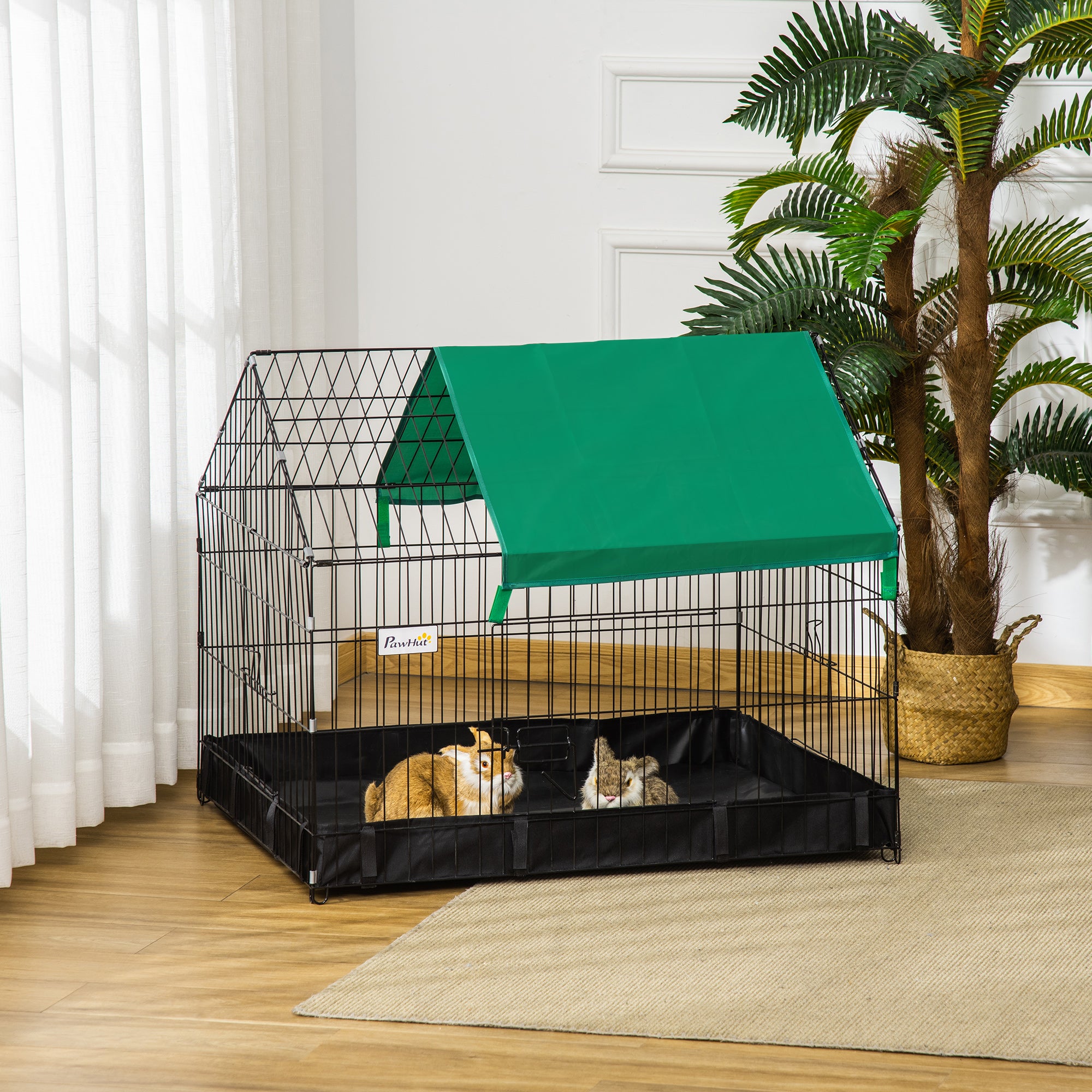 PawHut Rabbit Cage Guinea Pig Playpen Small Animal House for Kitties Puppies, w/ Water Proof Oxford Roof Floor 90 x 75 x 75 cm - North Peak Garden Furniture