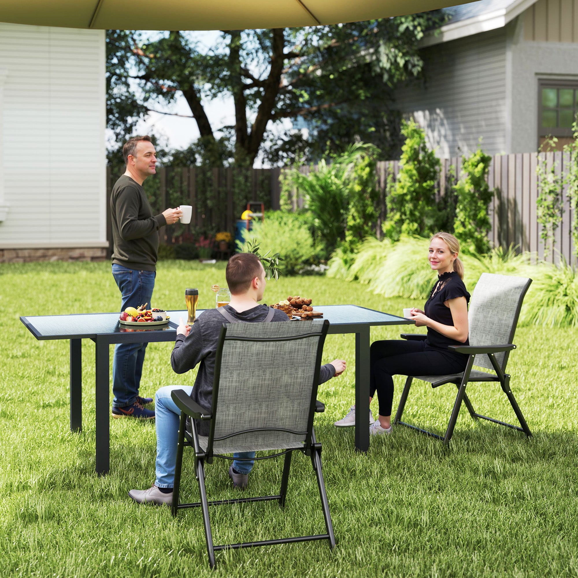 Outsunny Set of Two Folding Outdoor Chairs - Black/Grey - North Peak Garden Furniture