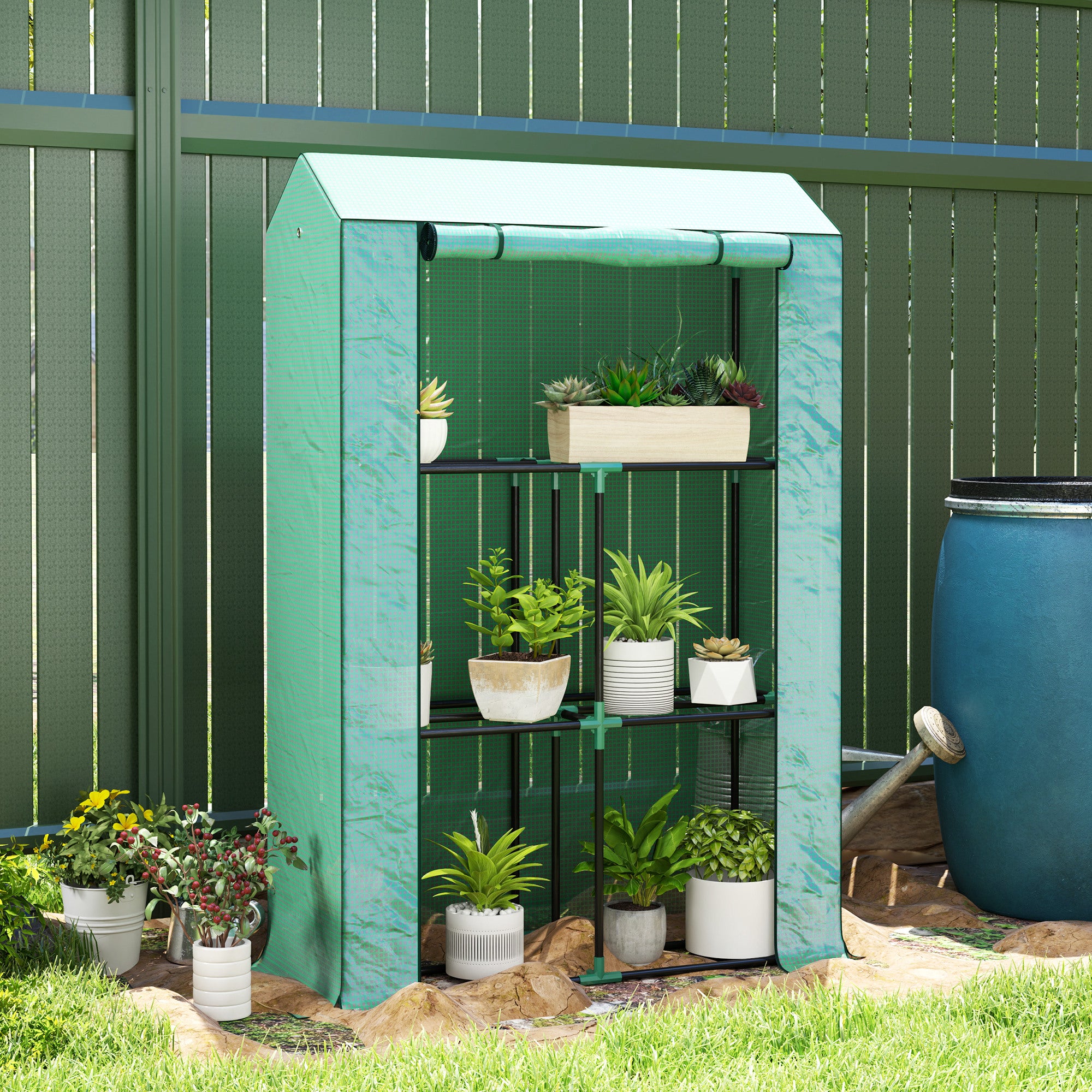Outsunny 40 x 100cm Three Shelf Steel Frame Greenhouse - Green - North Peak Garden Furniture