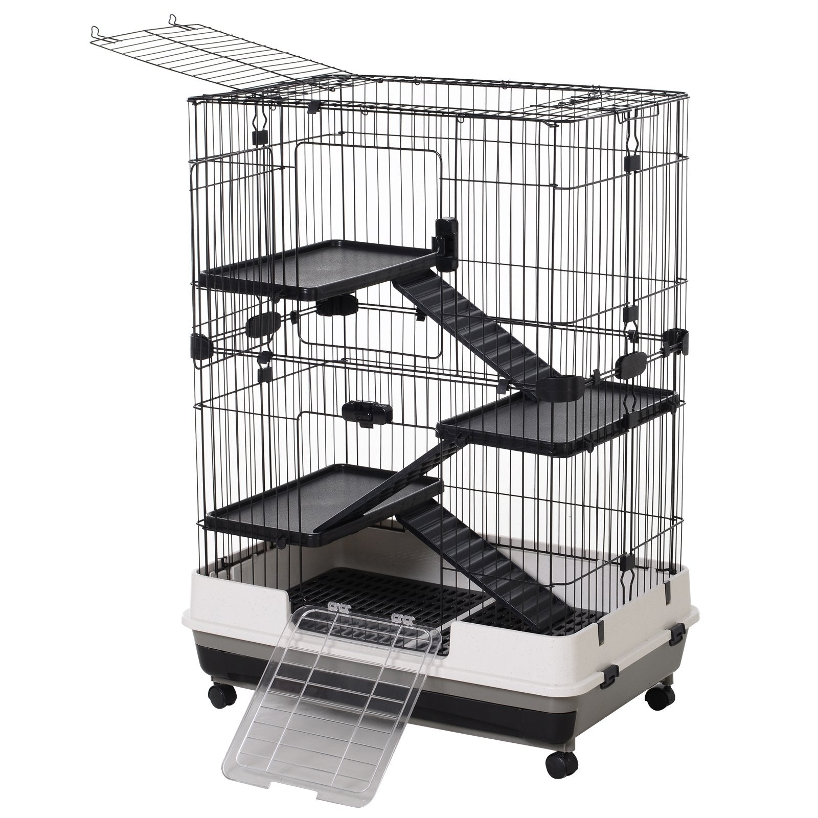 PawHut Metal Wire 3-Tier Small Guinea Pigs Hutches Rabbits Hutches Black/White - North Peak Garden Furniture