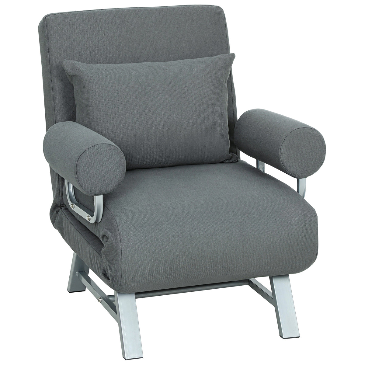 HOMCOM Single Sofa Bed, 3-in-1 Convertible Folding Chair Bed with Adjustable Backrest, Removable Armrests, Dark Grey