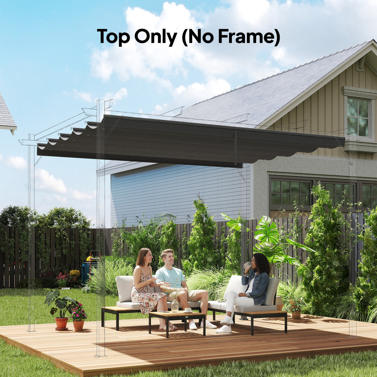 Outsunny Retractable Pergola Shade Cover, Replacement Canopy for 4 x 3 (m) Pergola, Retractable Roof, Dark Grey