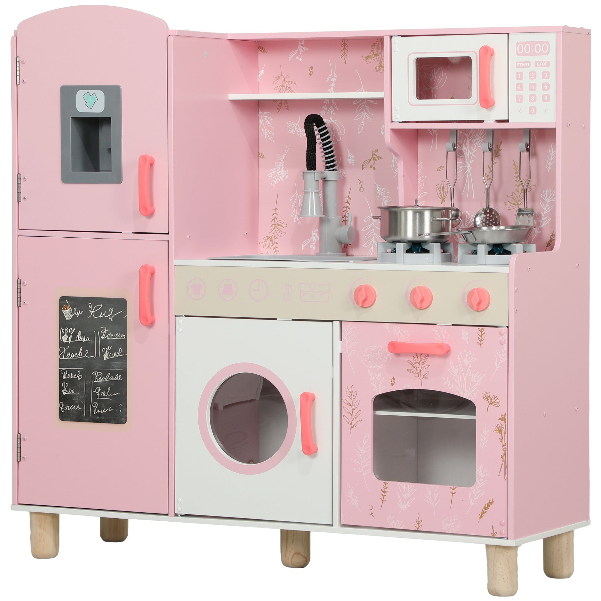 AIYAPLAY Play Kitchen, Kids Kitchen Set with Lights and Sounds, Double Stoves, Ice Maker, Chalkboard for 3+ Years - Pink - North Peak Garden Furniture