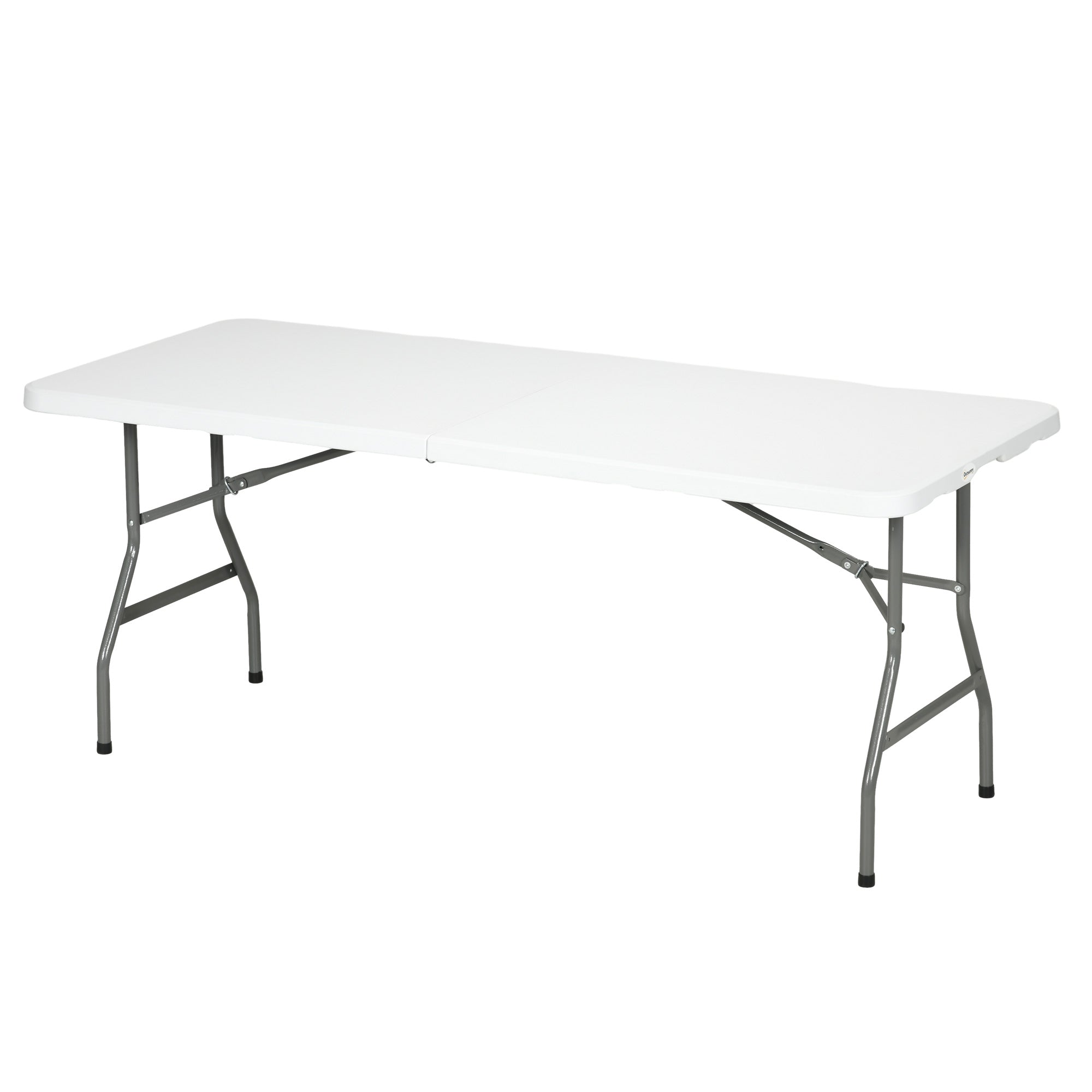 Outsunny 180 x 75cm Folding Garden Table, Outdoor HDPE Picnic Table for 6, Rectangular Patio Table with Metal Frame, White - North Peak Garden Furniture