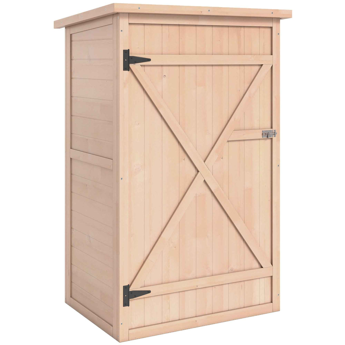 Outsunny Garden Shed Wooden Garden Storage Shed Fir Wood Tool Cabinet Organiser with Shelves 75L x 56W x115Hcm Natural