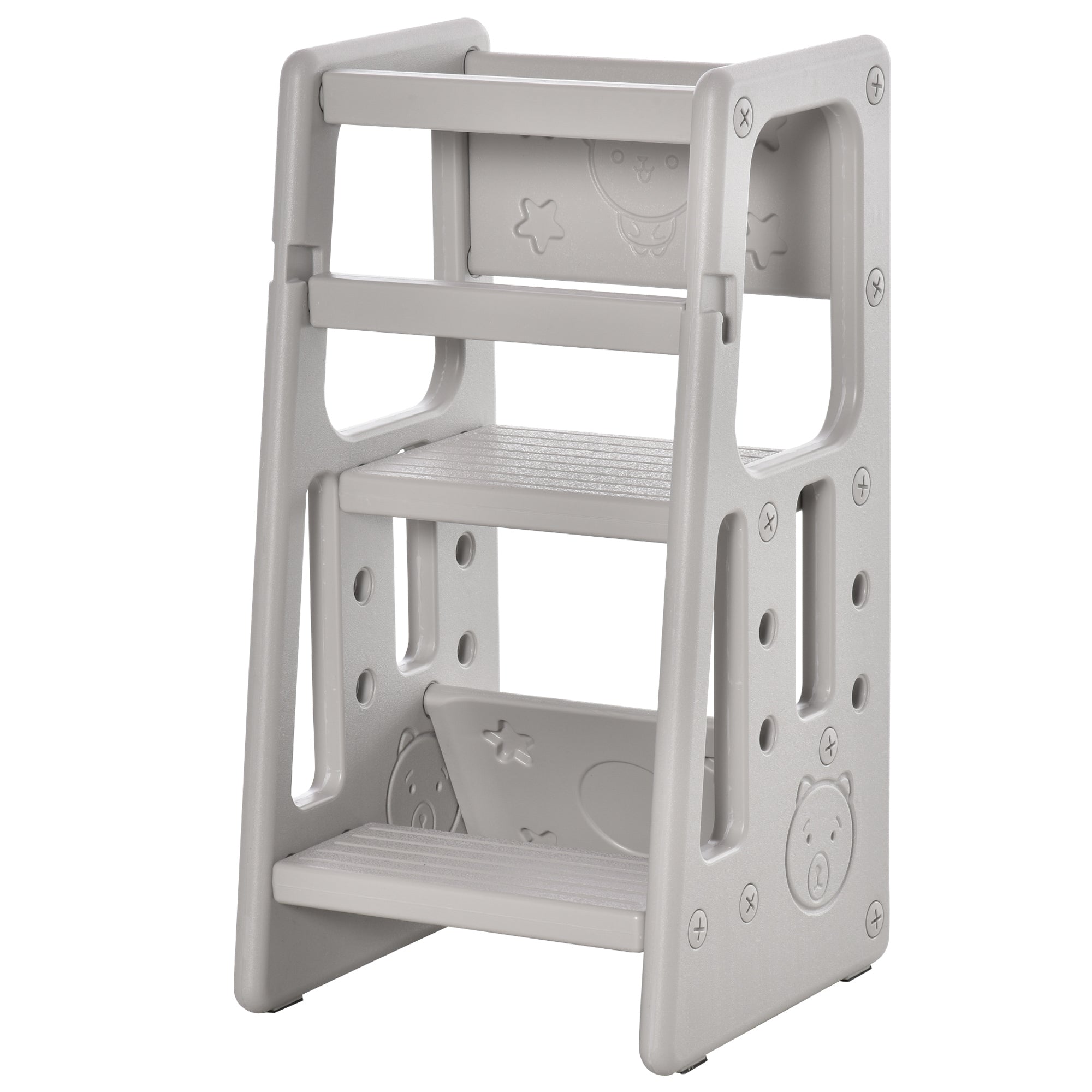 HOMCOM Kids Step Stool, with Adjustable Platform and Non-Slip Mat – Grey - North Peak Garden Furniture