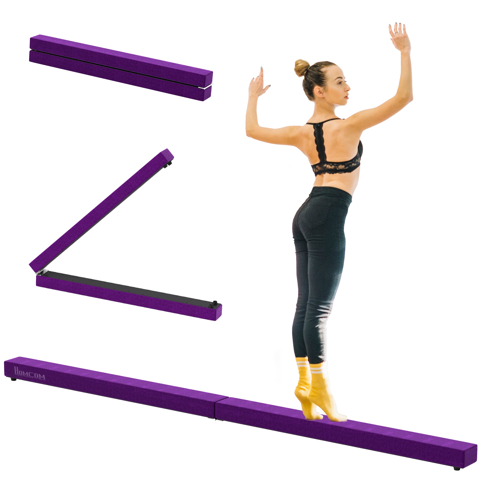 HOMCOM 2.4M 8FT Gymnastics Folding Balance Beam Home Gym Training Exercise Sports - Purple - North Peak Garden Furniture