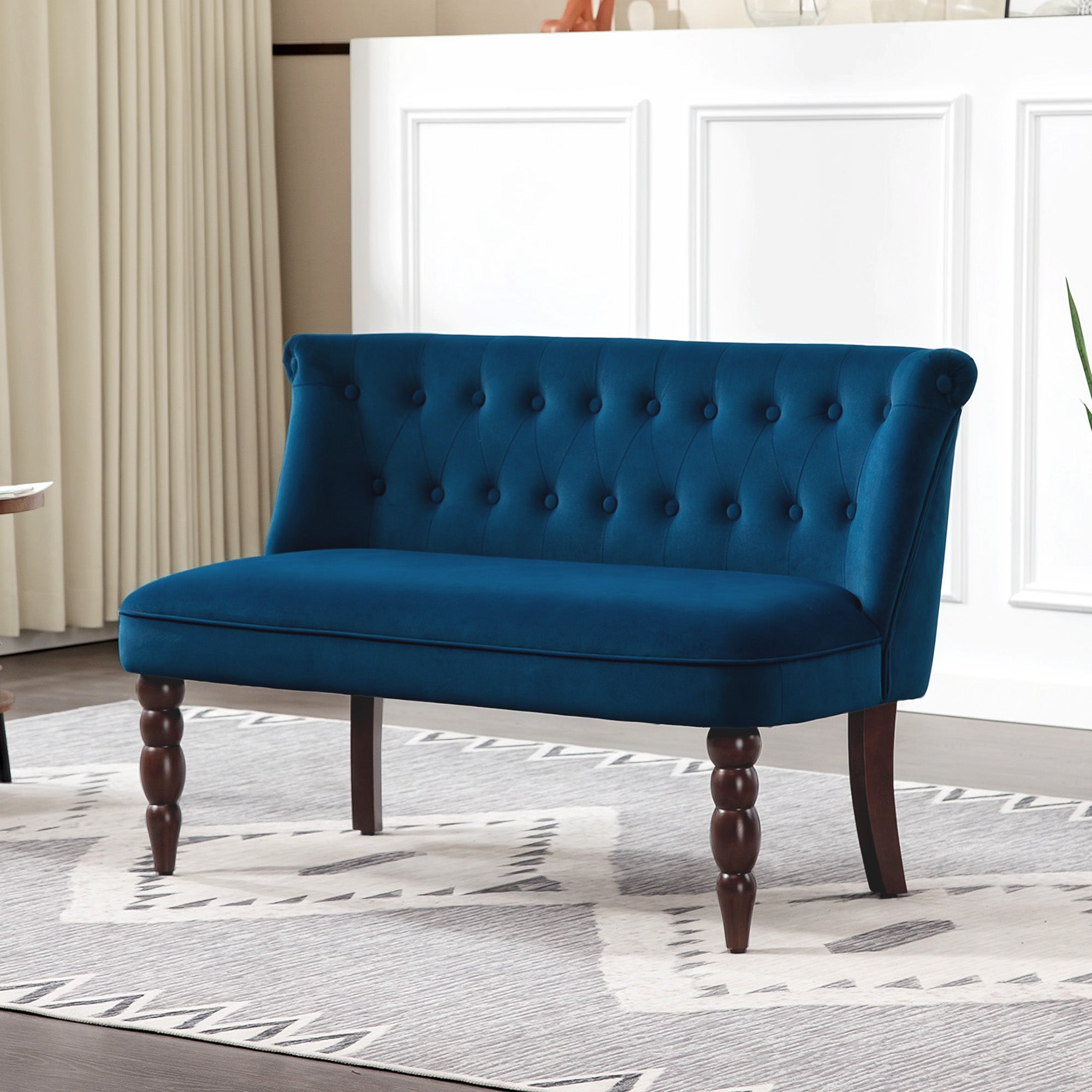 HOMCOM Velvet 2 Seater Sofa, Button Tufted Wingback Loveseat with Rubber Wood Legs for Living Room, Bedroom, Dark Blue
