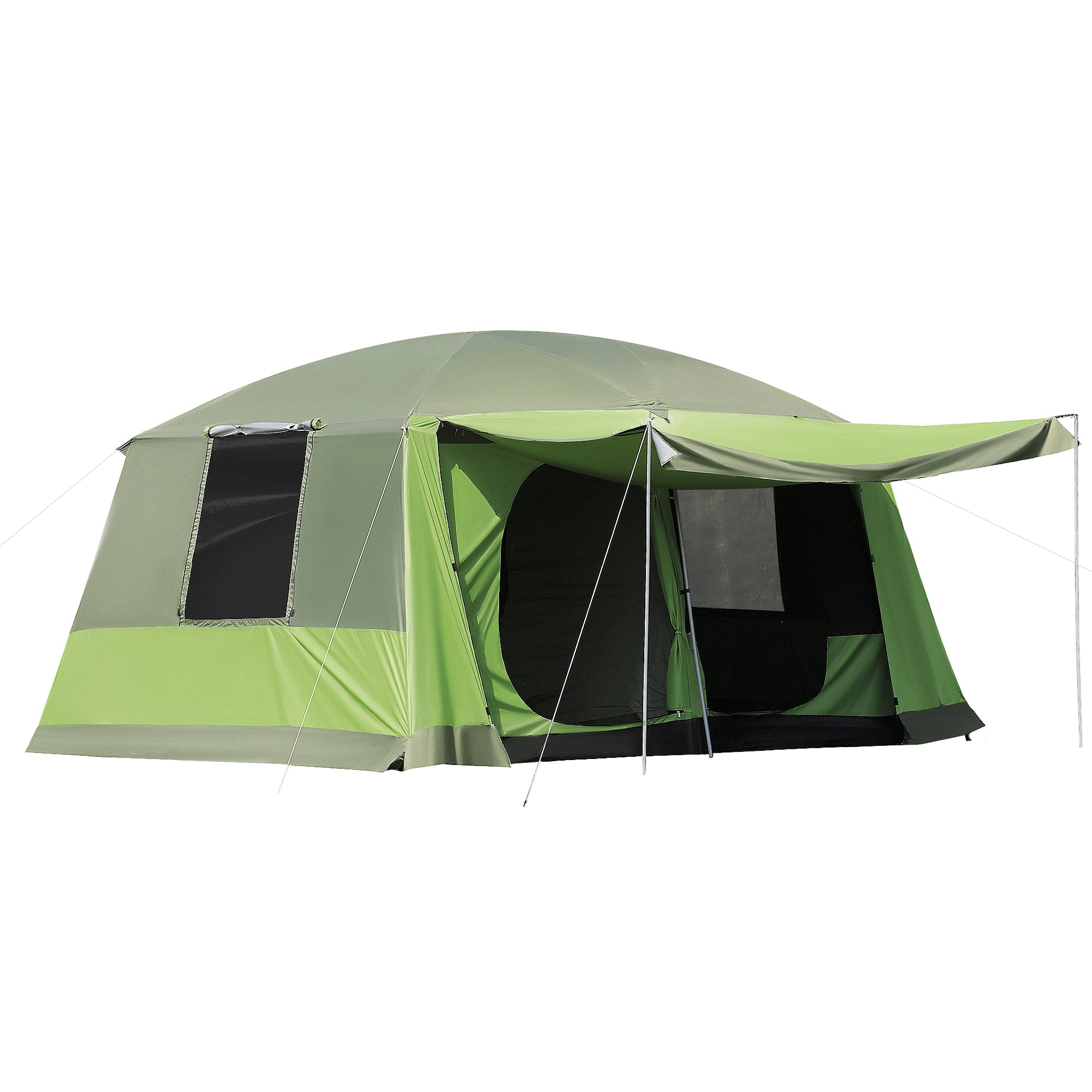 Outsunny Tunnel Tent Camping Shelter w/ Porch, Two Rooms, Lamp Hook, Portable Carry Bag - North Peak Garden Furniture