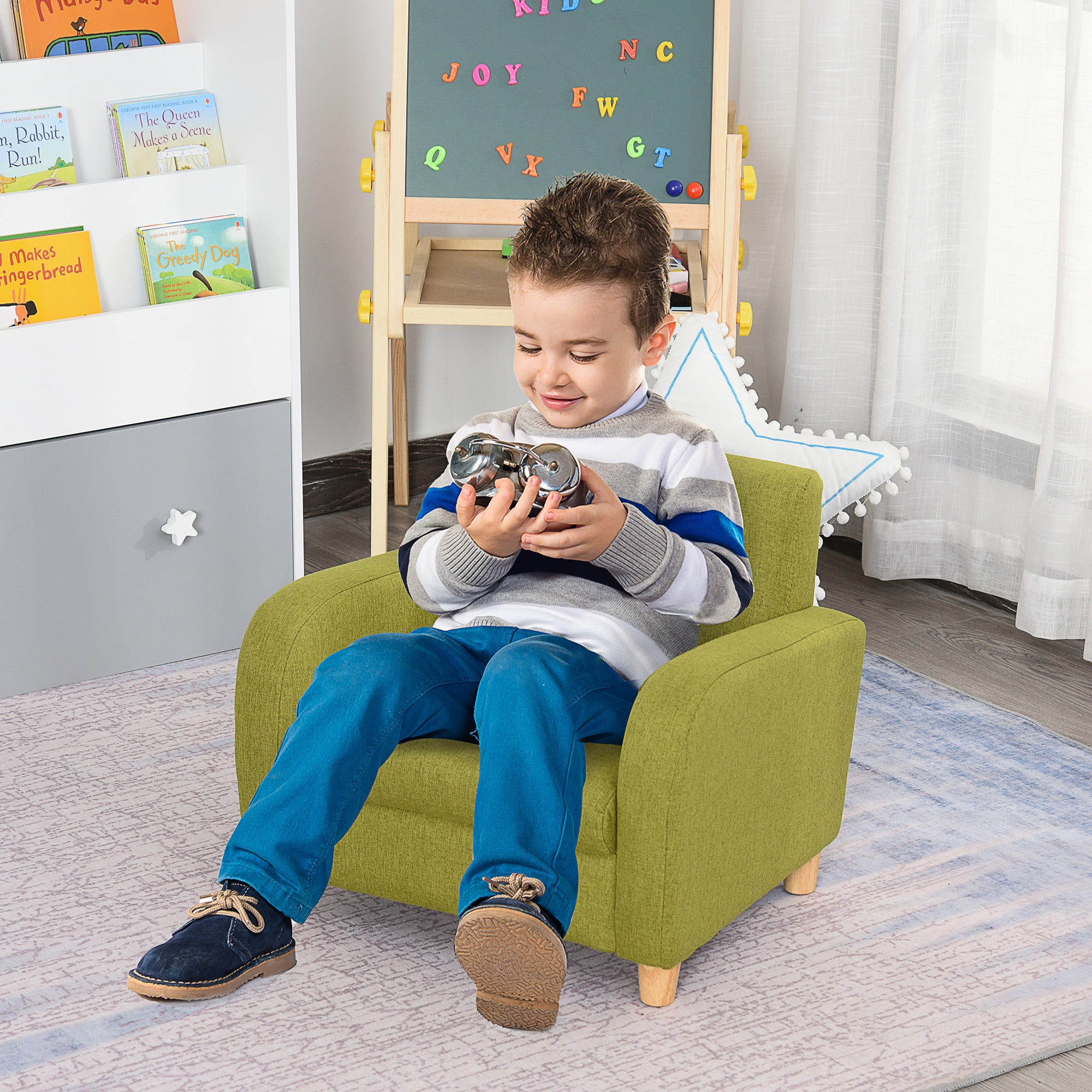 HOMCOM Children Armchair Mini Sofa Wood Frame Anti-Slip Legs High Back - North Peak Garden Furniture