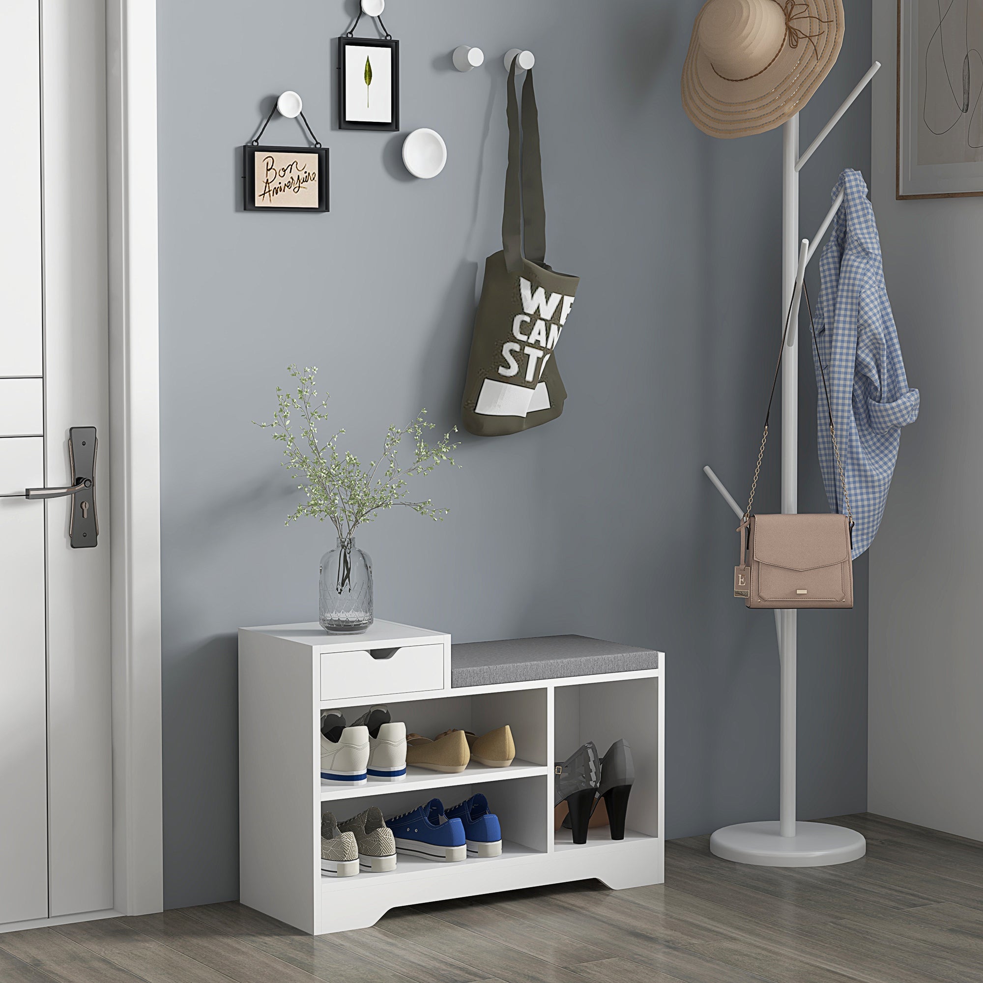 HOMCOM Multi-Compartment Shoe Bench, with Seat - White - North Peak Garden Furniture