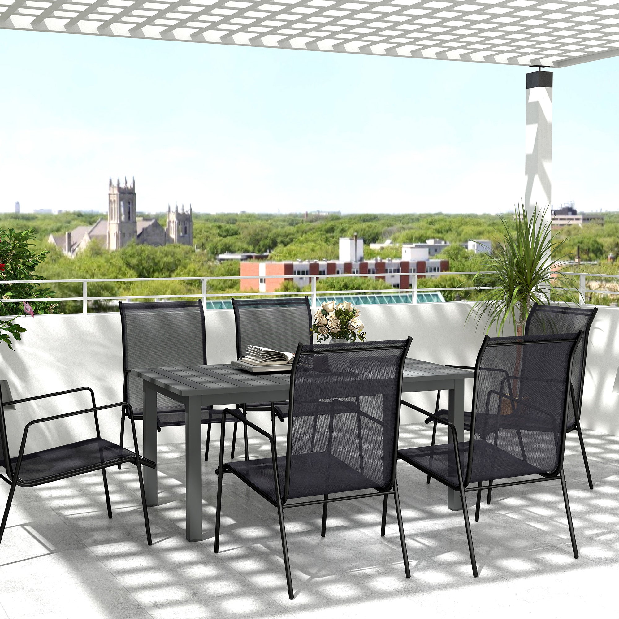 Outsunny Aluminium Extending Garden Table with Slatted Top for 6-8 Person, 160/220 x 90 x 73 cm, Grey - North Peak Garden Furniture