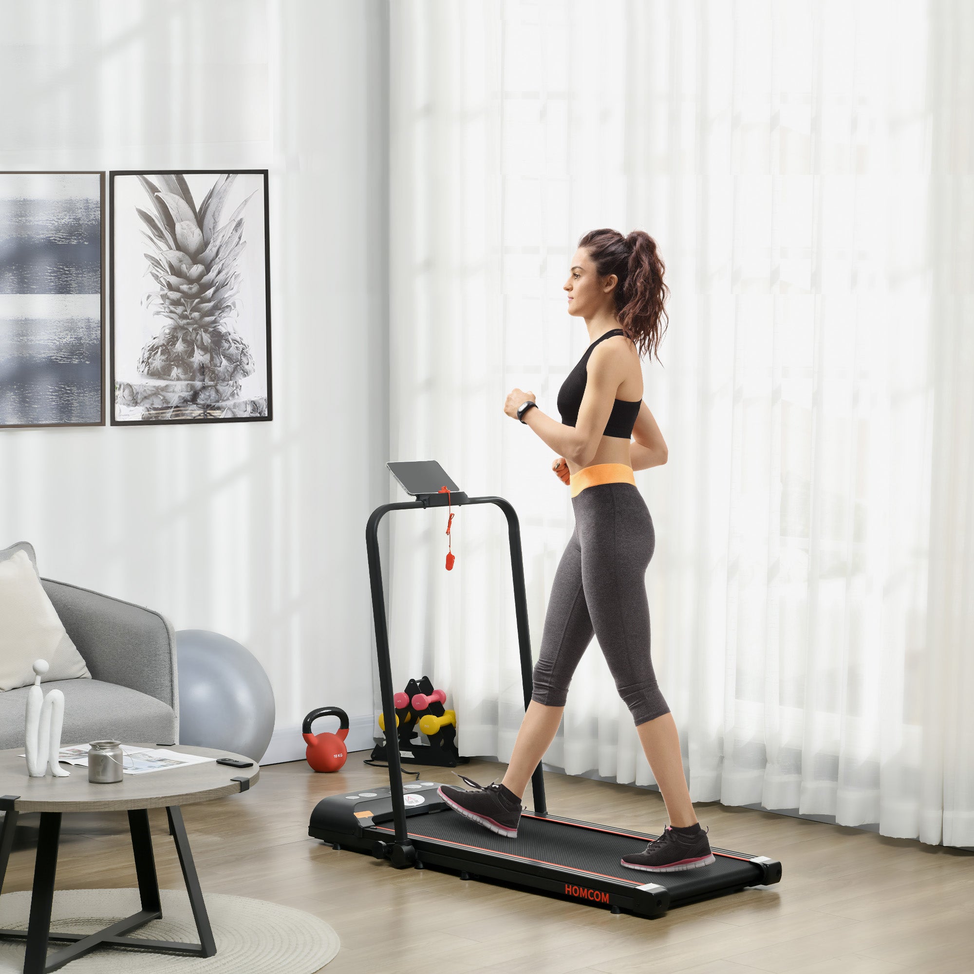 HOMCOM Foldable Walking Treadmill, with LED Display, for Home, Office & Fitness Studio - North Peak Garden Furniture