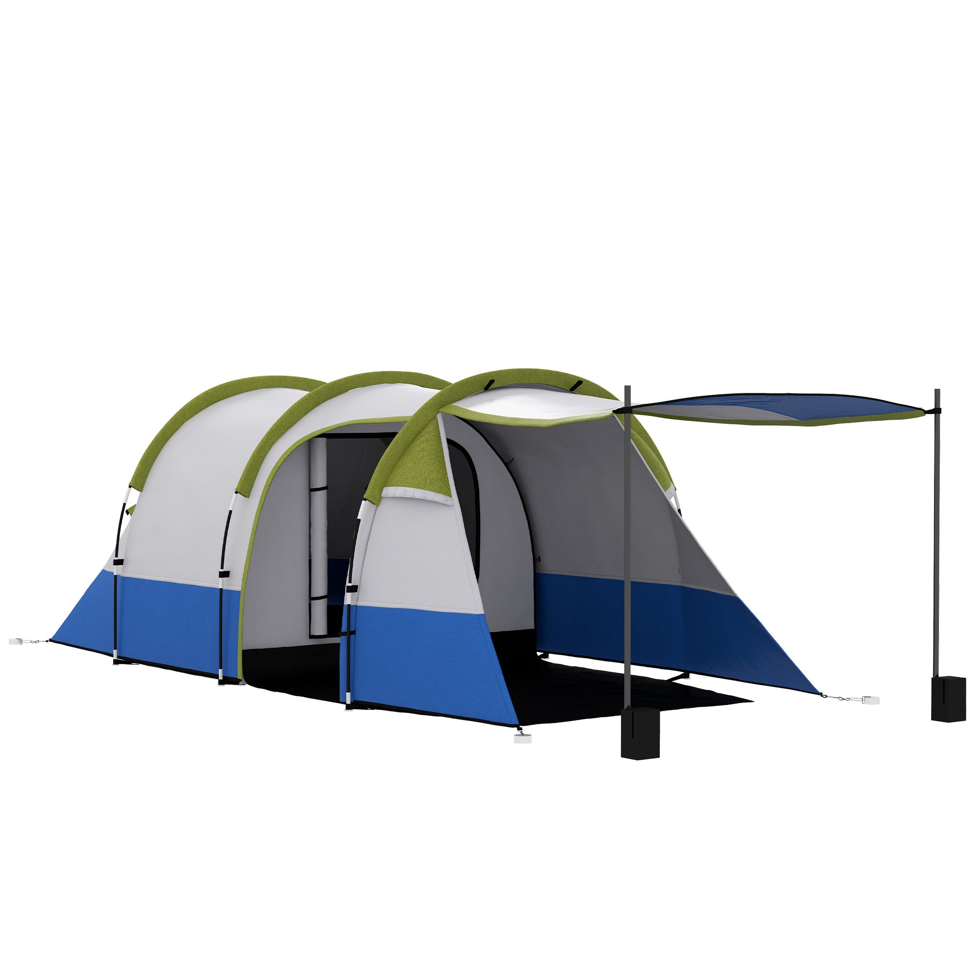 Outsunny Three Man Two-Room Tent, with Porch and Accessories - Green - North Peak Garden Furniture