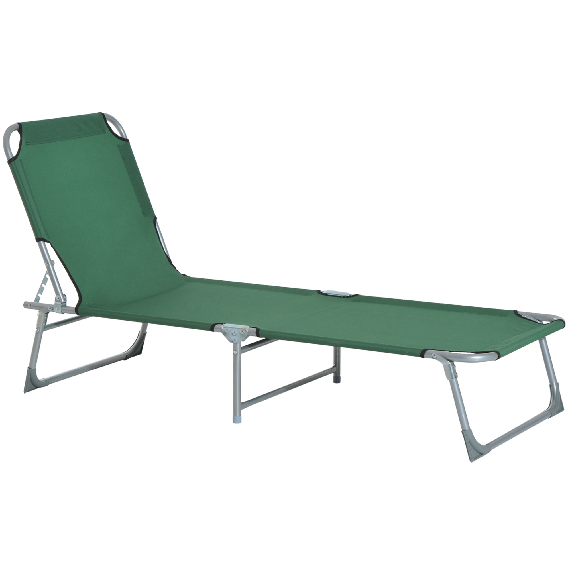 Outsunny Reclining Sun Lounger Chair Folding Camping Bed with 4-Position Adjustable Backrest, for Travel Indoor Outdoor Office Fishing, Green - North Peak Garden Furniture