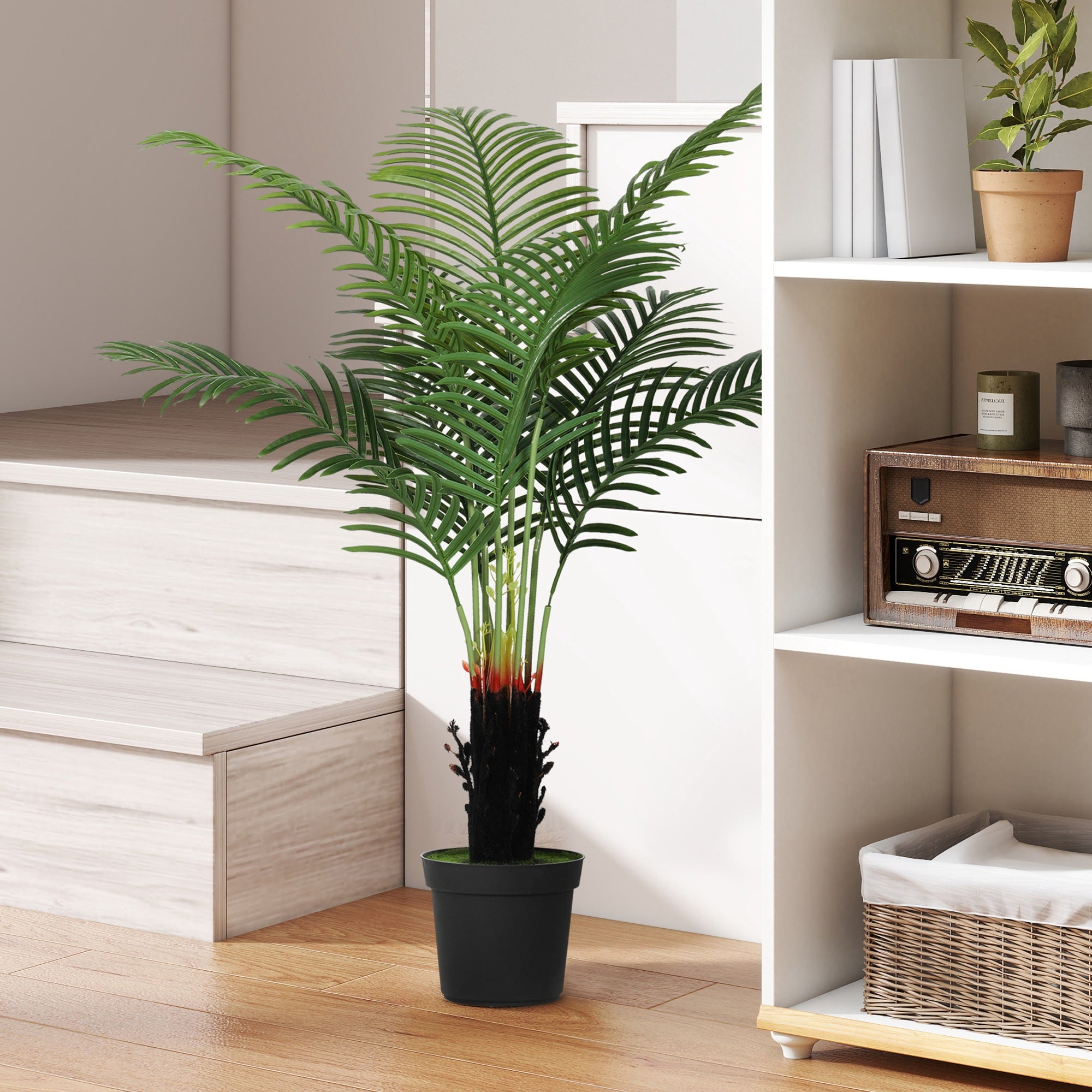 HOMCOM 120cm Artificial Areca Palm Tree with 9 PE Leaves, Decorative Artificial Plant with Plastic Pot and Flocked Soil, Fake Plant for Home Office Decor, Green