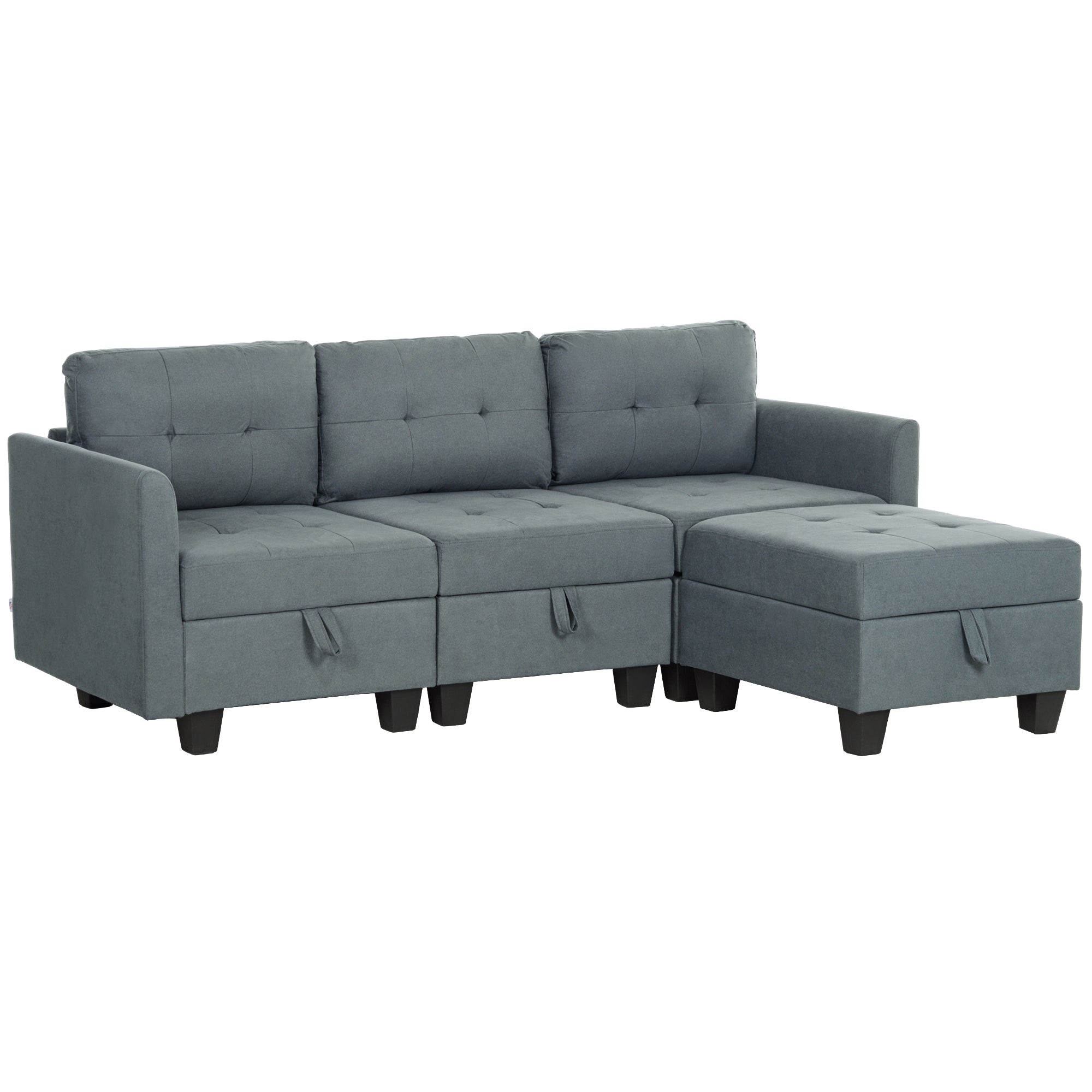 HOMCOM 'L' Shape Modular Sofa, with Storage - Dark Grey - North Peak Garden Furniture