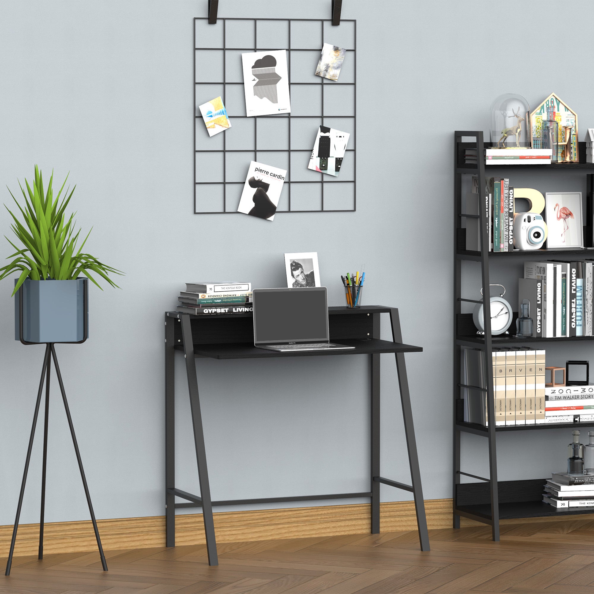 HOMCOM Writing Desk Computer Table Home Office PC Laptop Workstation Storage Shelf 84L x 45W cm Black - North Peak Garden Furniture