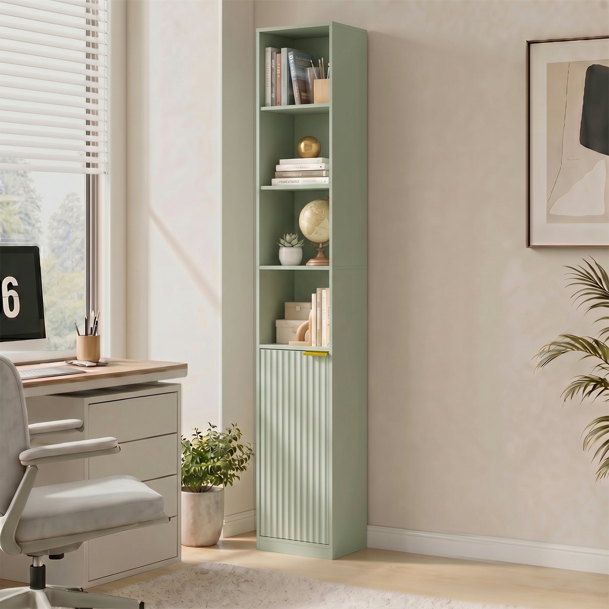 HOMCOM Bookcase Adjustable Shelf Bookshelf Anti-Tip Hardware 6-Tier Storage Cabinet Light Green